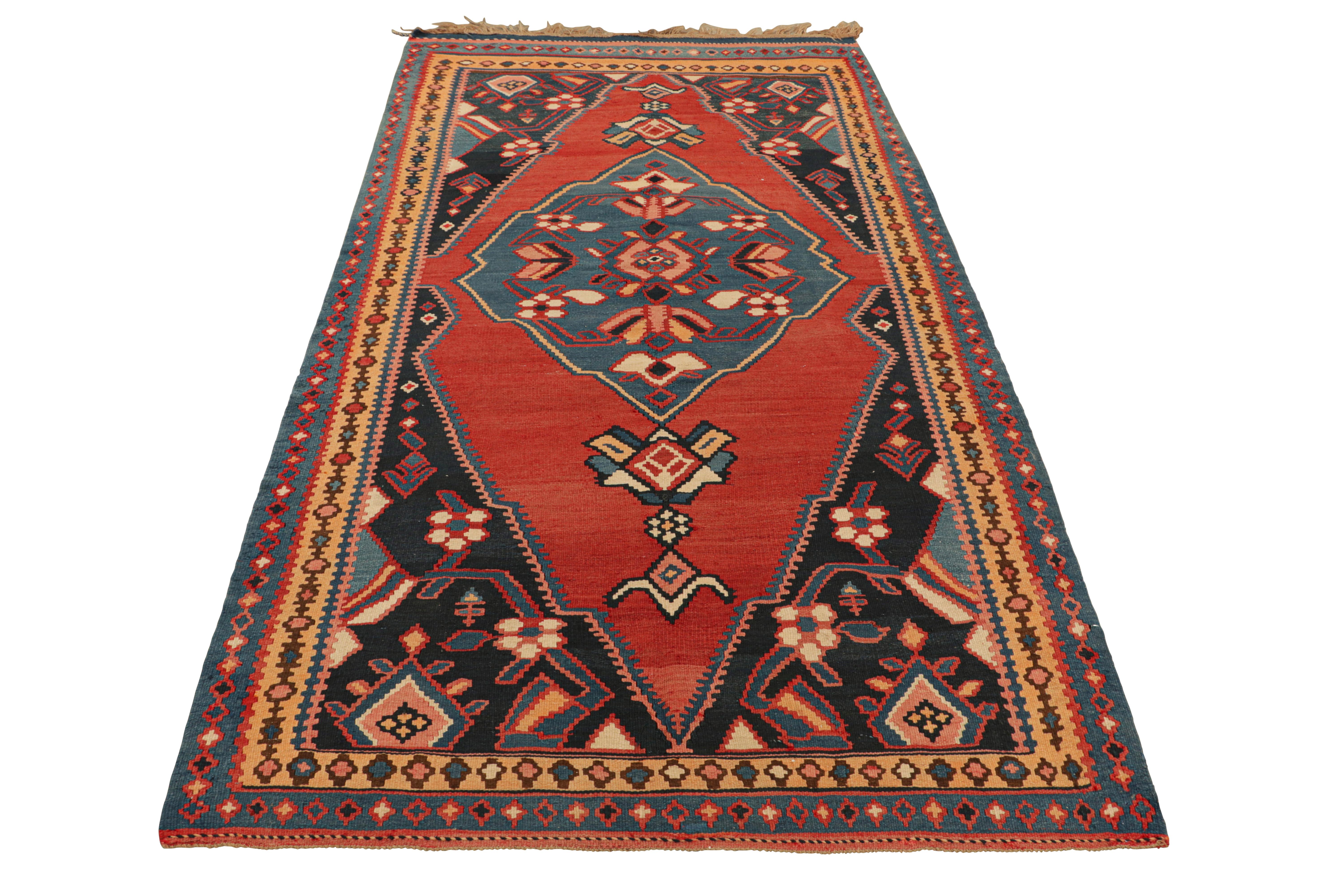 Vintage Kilim in Red with Navy Blue Geometric Medallion, from Rug & Kilim In Good Condition For Sale In Long Island City, NY