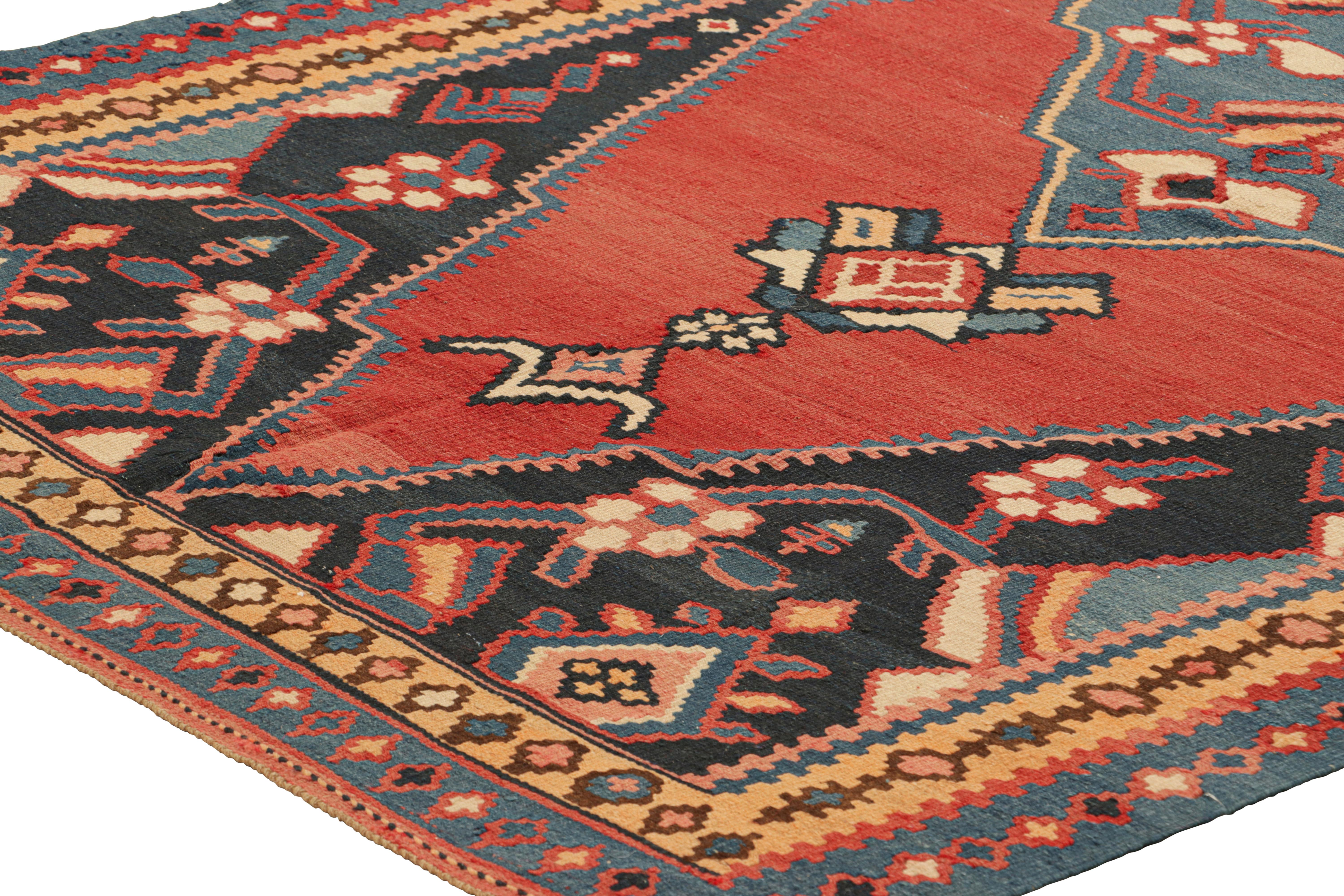 Mid-20th Century Vintage Kilim in Red with Navy Blue Geometric Medallion, from Rug & Kilim For Sale