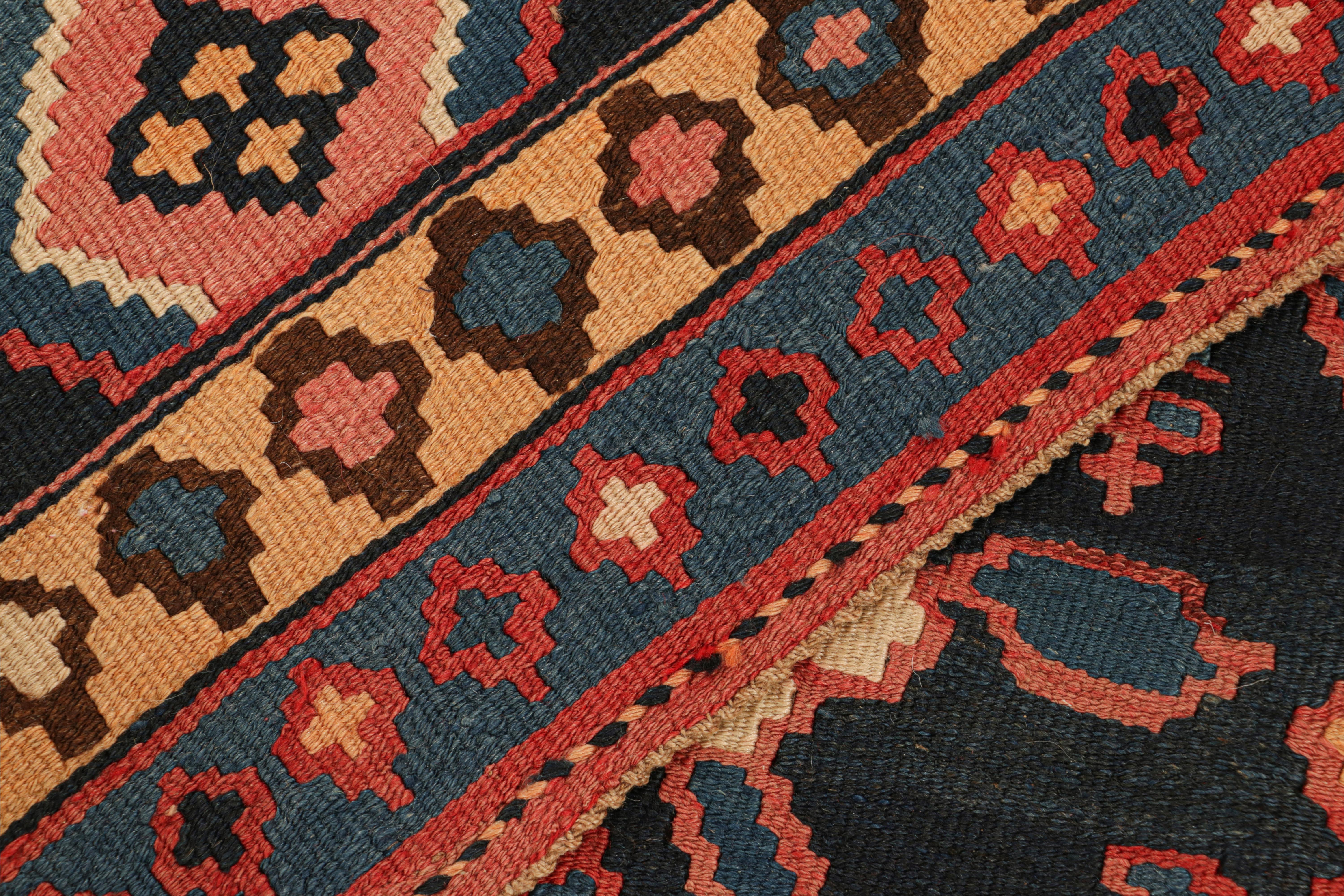 Wool Vintage Kilim in Red with Navy Blue Geometric Medallion, from Rug & Kilim For Sale