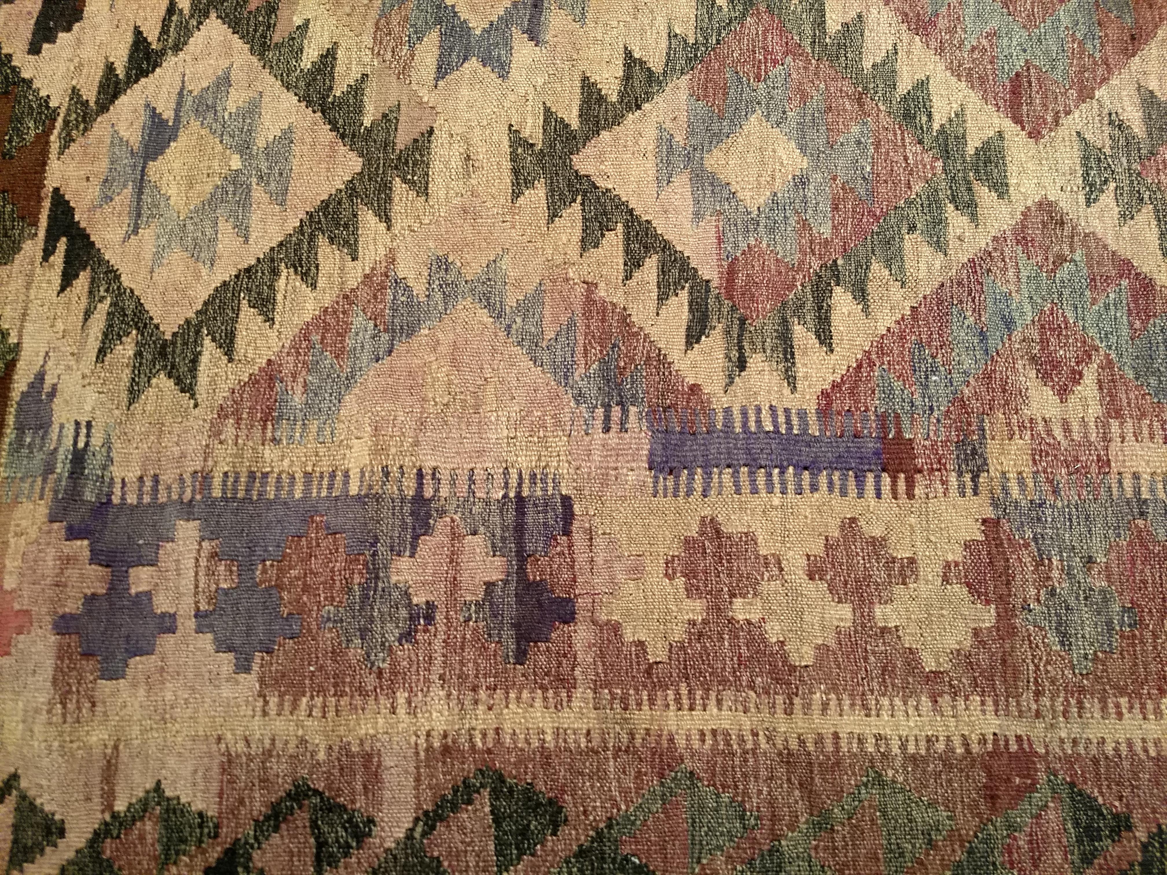 Vintage Kilim in Southwestern Colors and Pattern in Lavender, Brown, Cream, Red For Sale 3