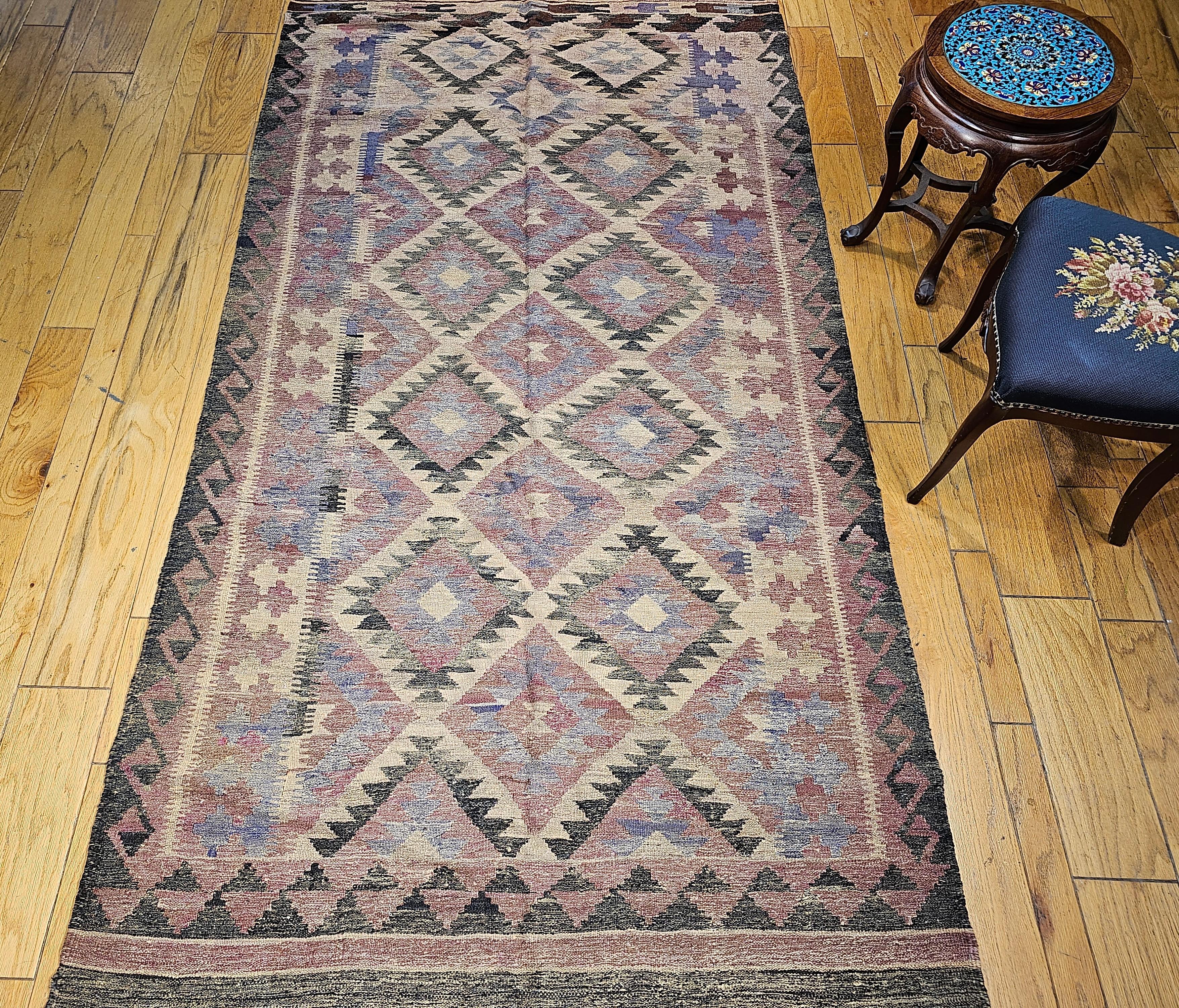Vintage Kilim in Southwestern Colors and Pattern in Lavender, Brown, Cream, Red For Sale 4