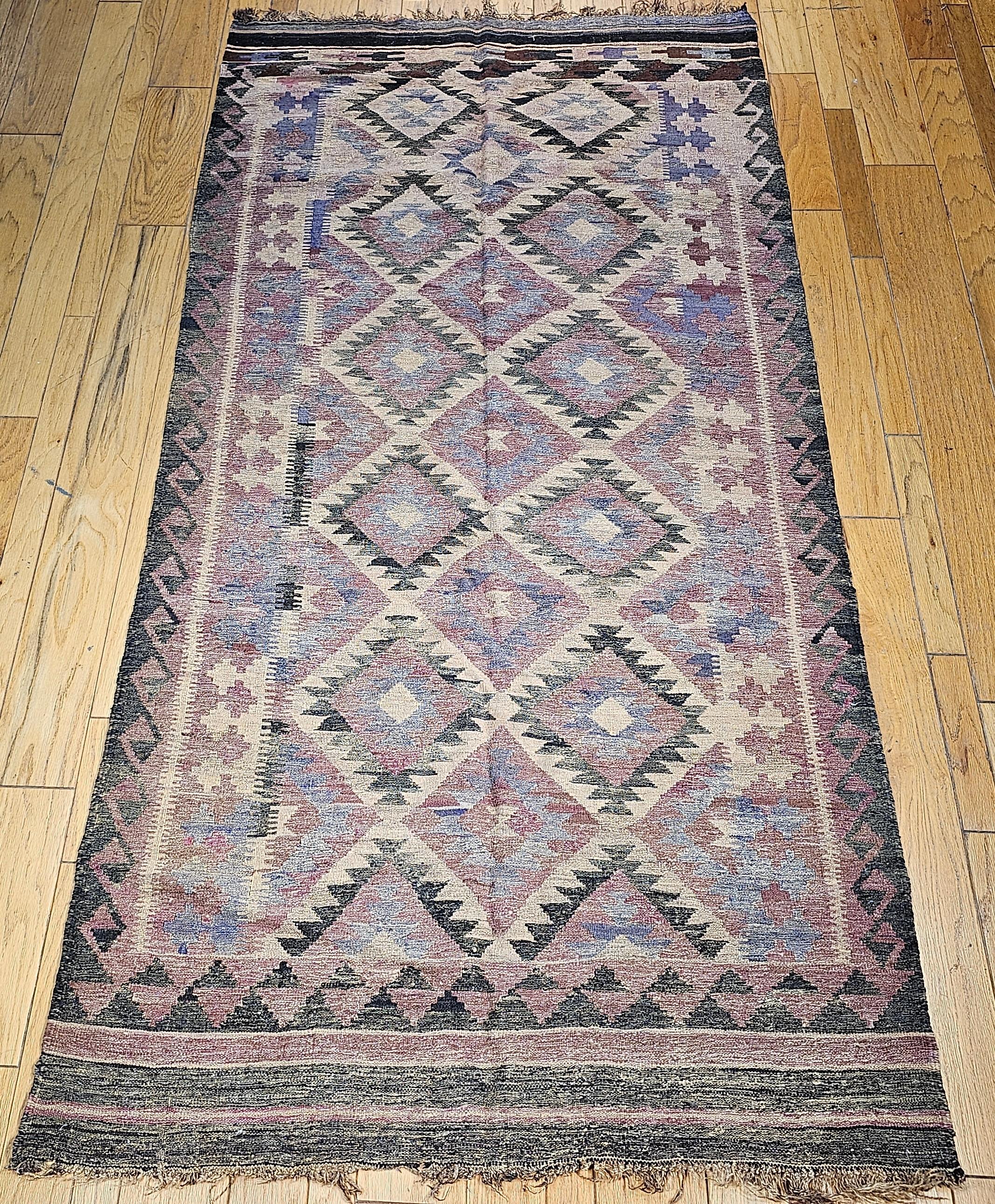 Vintage Kilim in Southwestern Colors and Pattern in Lavender, Brown, Cream, Red For Sale 10