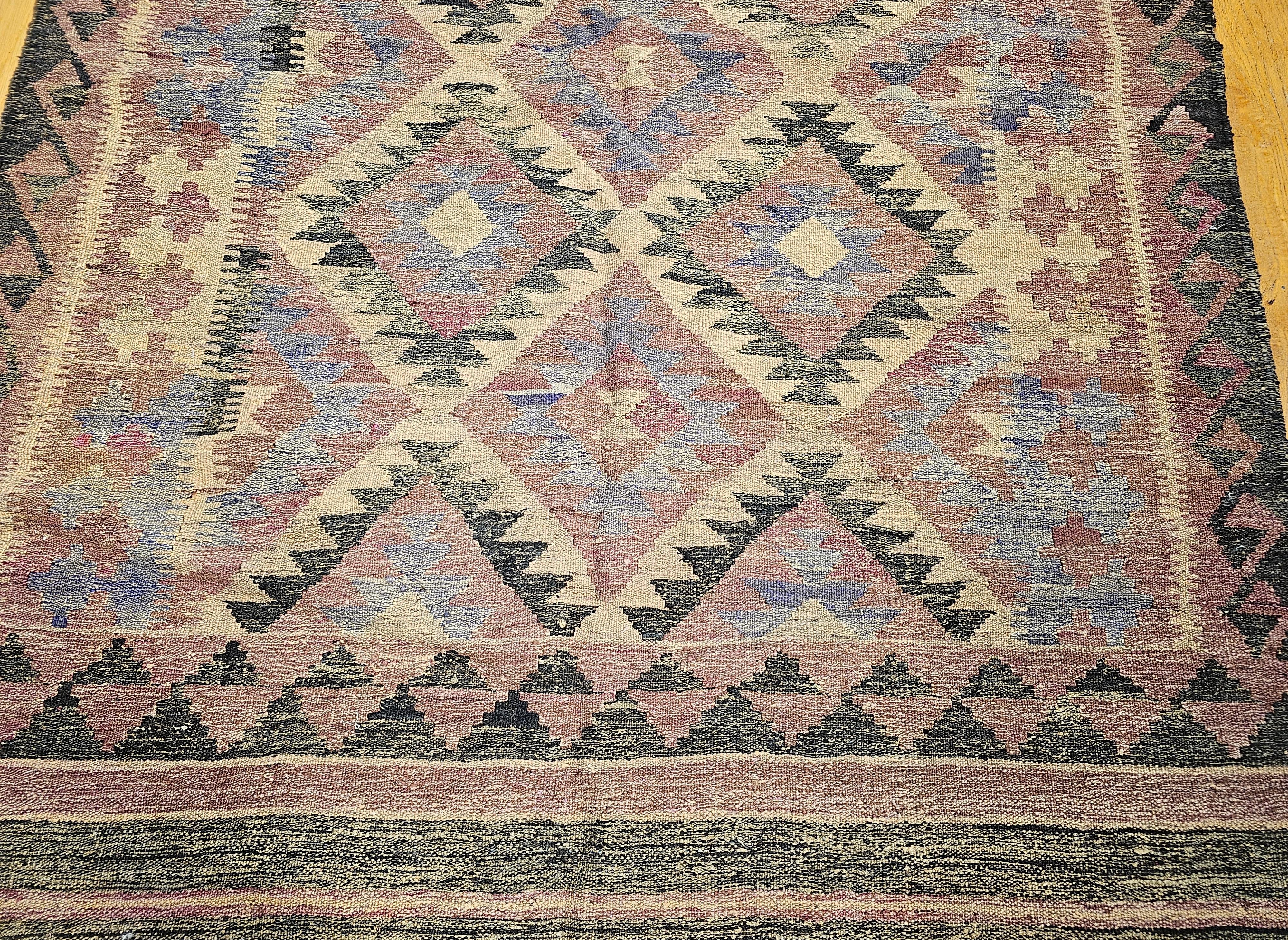 Turkish Vintage Kilim in Southwestern Colors and Pattern in Lavender, Brown, Cream, Red For Sale