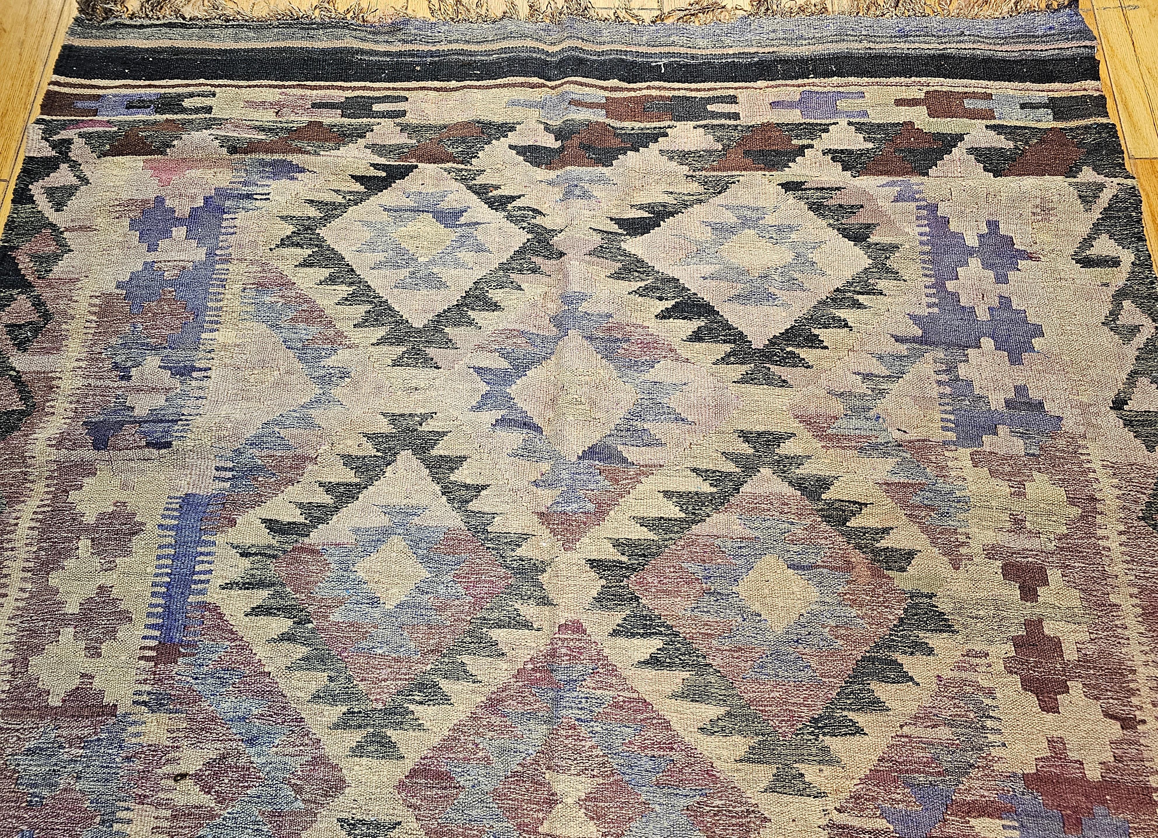 Vintage Kilim in Southwestern Colors and Pattern in Lavender, Brown, Cream, Red In Good Condition For Sale In Barrington, IL