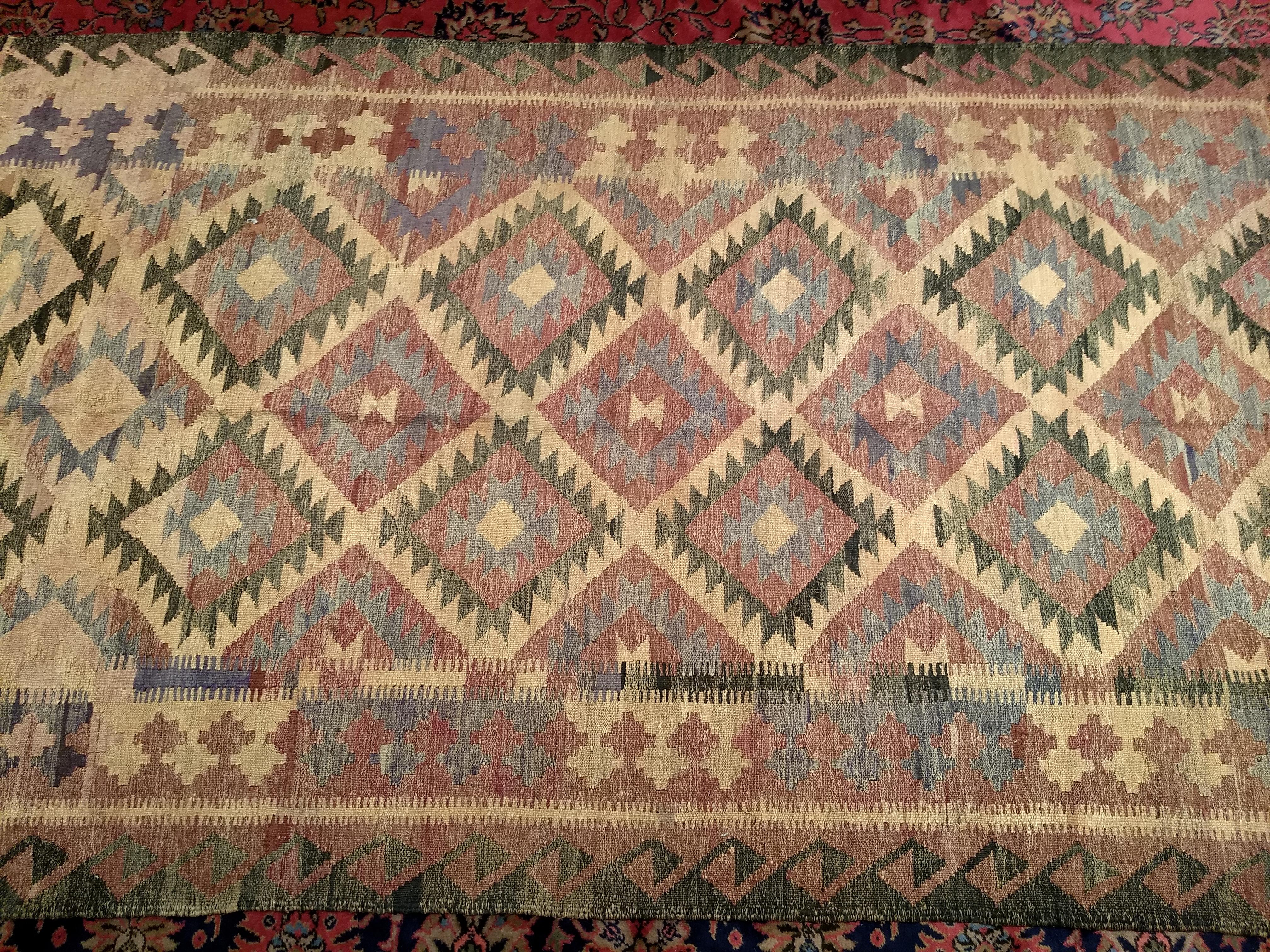 20th Century Vintage Kilim in Southwestern Colors and Pattern in Lavender, Brown, Cream, Red For Sale