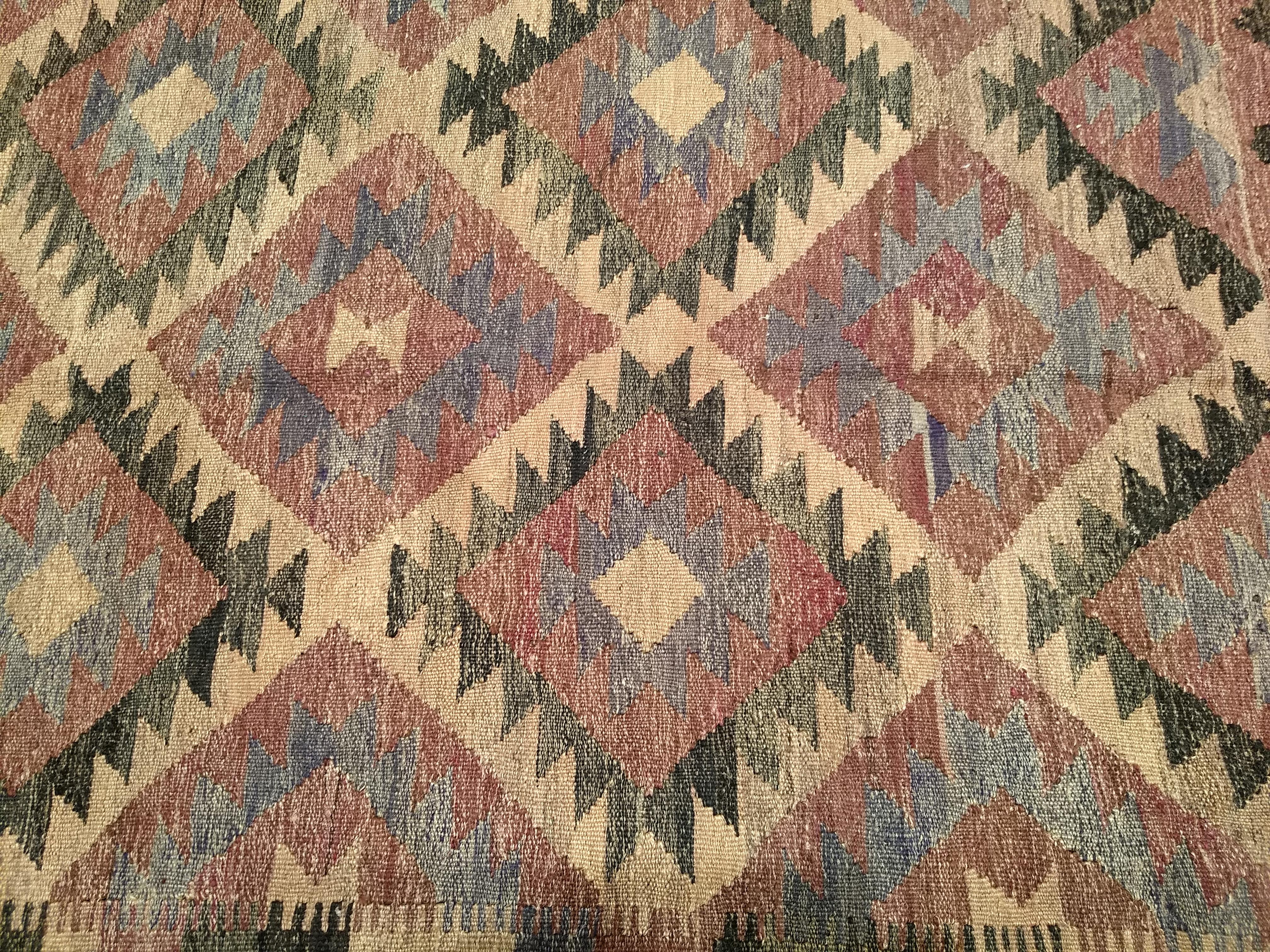 Vintage Kilim in Southwestern Colors and Pattern in Lavender, Brown, Cream, Red For Sale 1