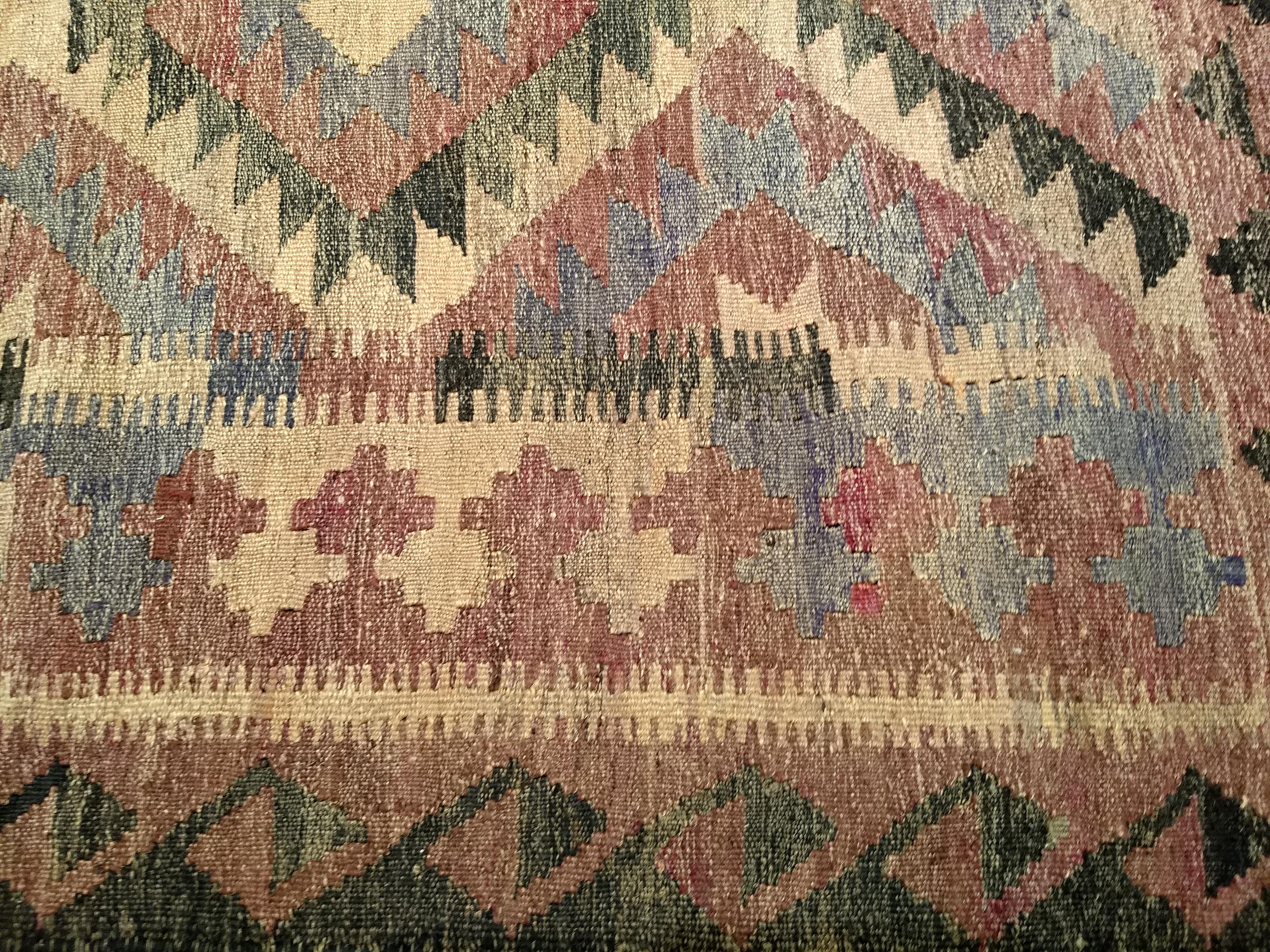 Vintage Kilim in Southwestern Colors and Pattern in Lavender, Brown, Cream, Red For Sale 2