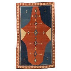Vintage Kilim in Terracotta and Indigo Wool Flatweave Carpet