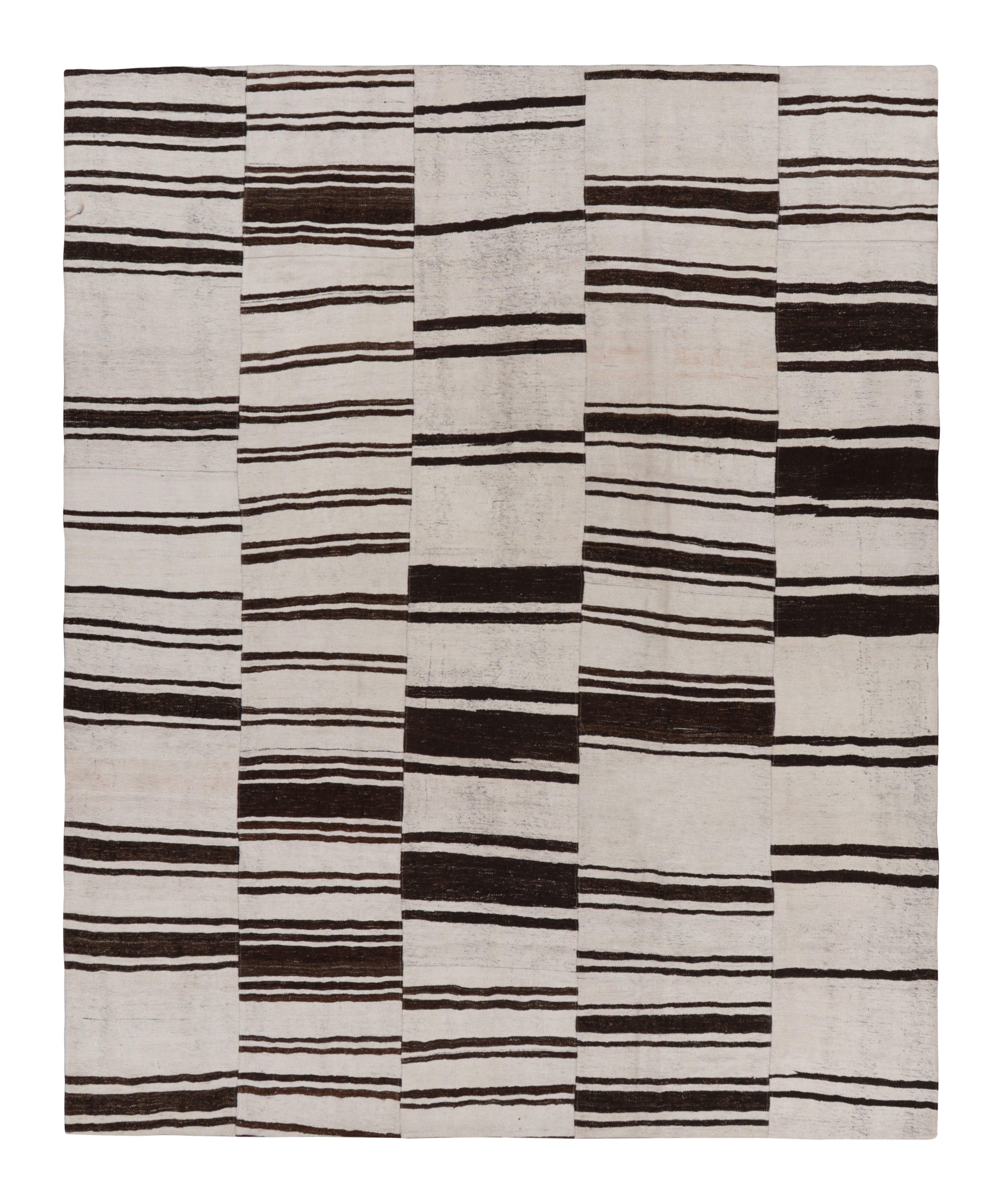 Vintage Kilim in White and Chocolate Brown Geometric Patterns - Rug & Kilim For Sale