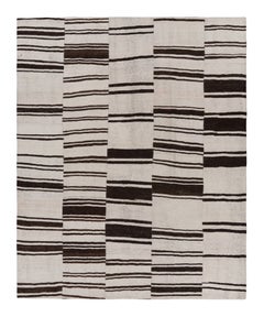 Vintage Kilim in White and Chocolate Brown Geometric Patterns - Rug & Kilim