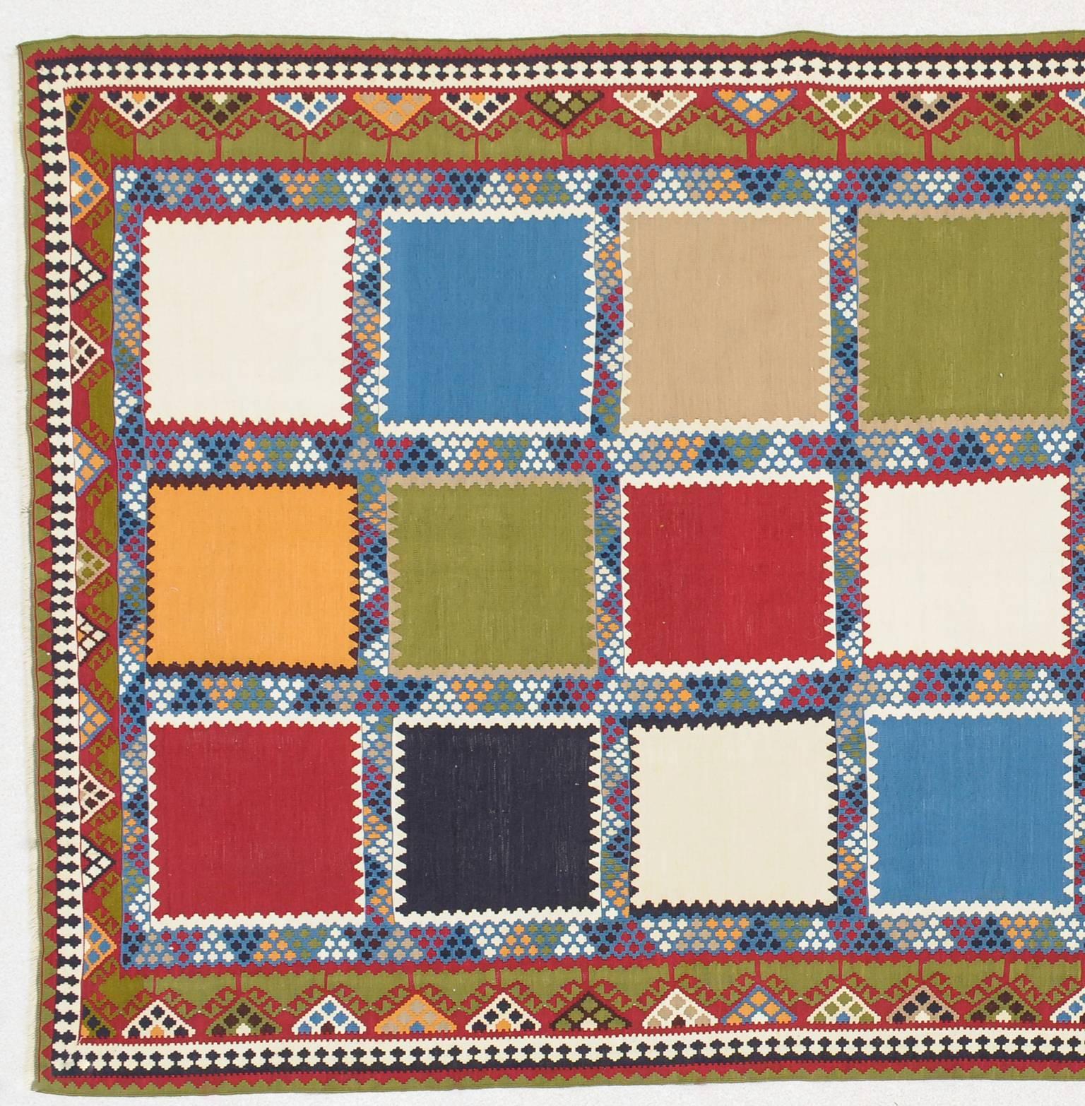 Hand-Knotted Vintage Kilim in Wonderful Colors For Sale