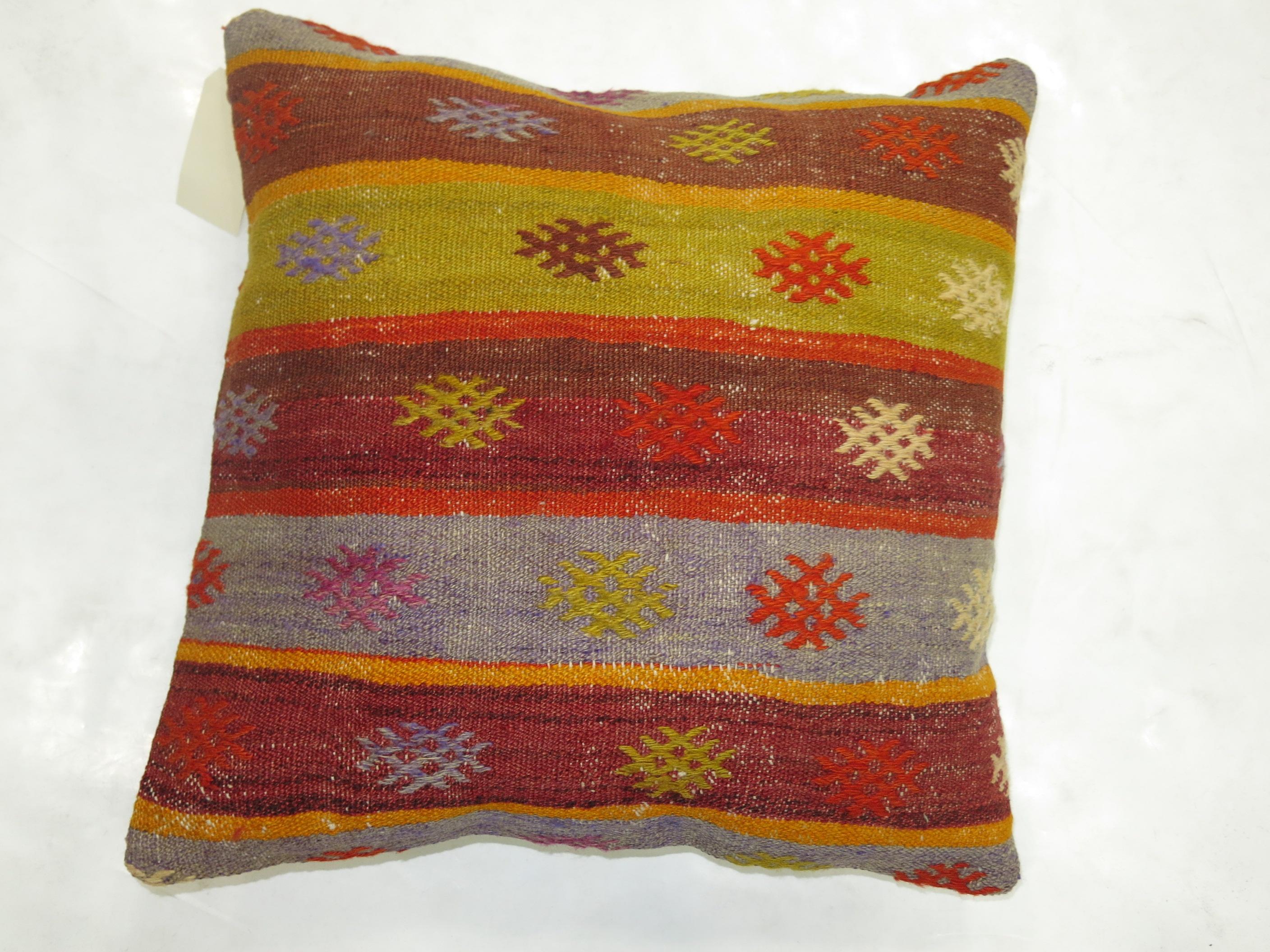 Rustic Colorful Vintage Kilim Pillow For Sale