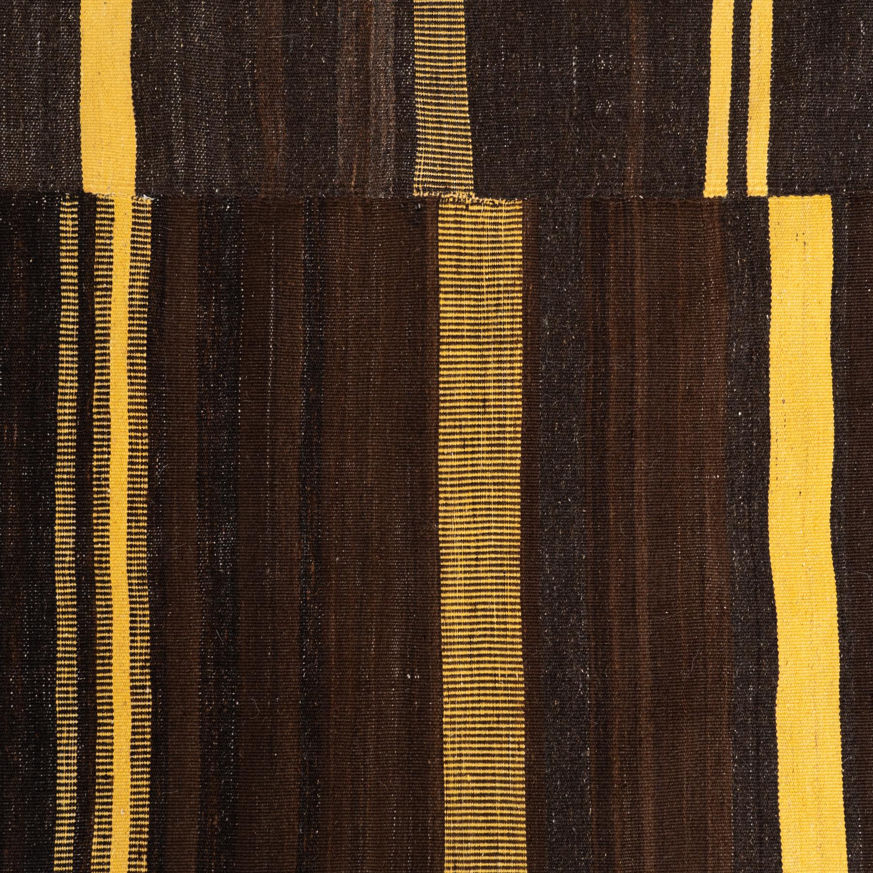 Mid-Century Modern Vintage Kilim Rug – 2000s, Earthy Brown and Yellow Tones Bauhaus Inspired For Sale