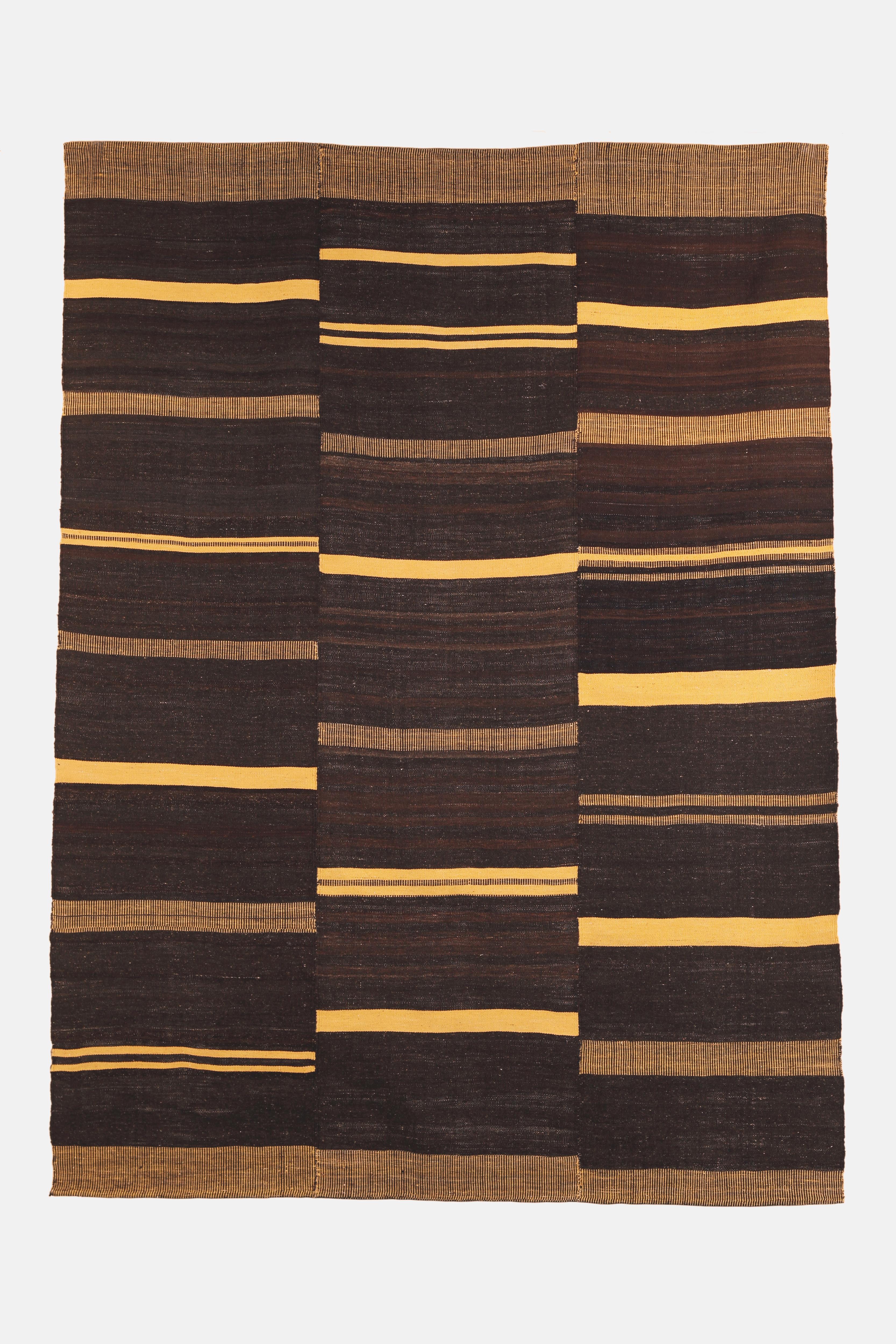 Persian Vintage Kilim Rug – 2000s, Earthy Brown and Yellow Tones Bauhaus Inspired For Sale