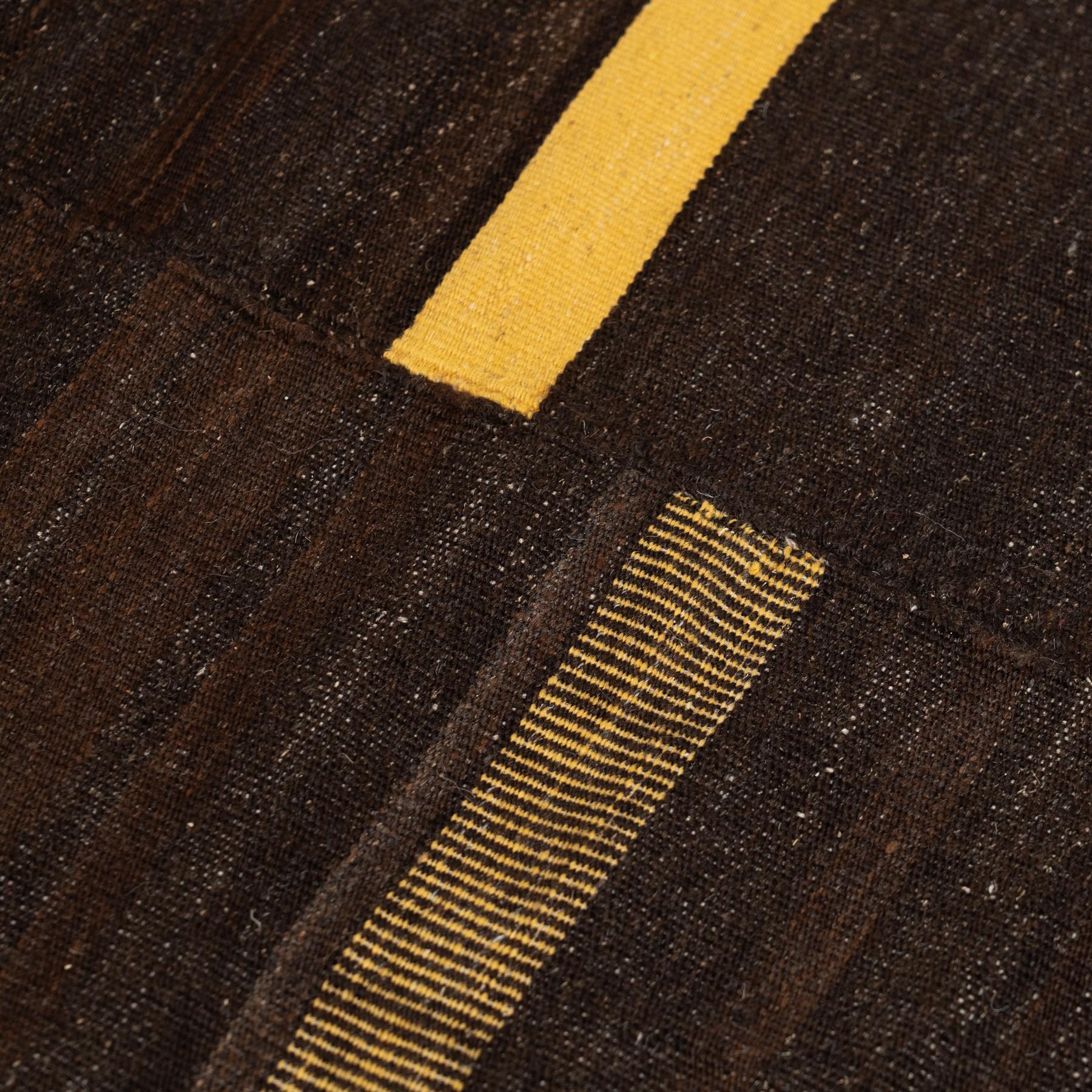 Contemporary Vintage Kilim Rug – 2000s, Earthy Brown and Yellow Tones Bauhaus Inspired For Sale