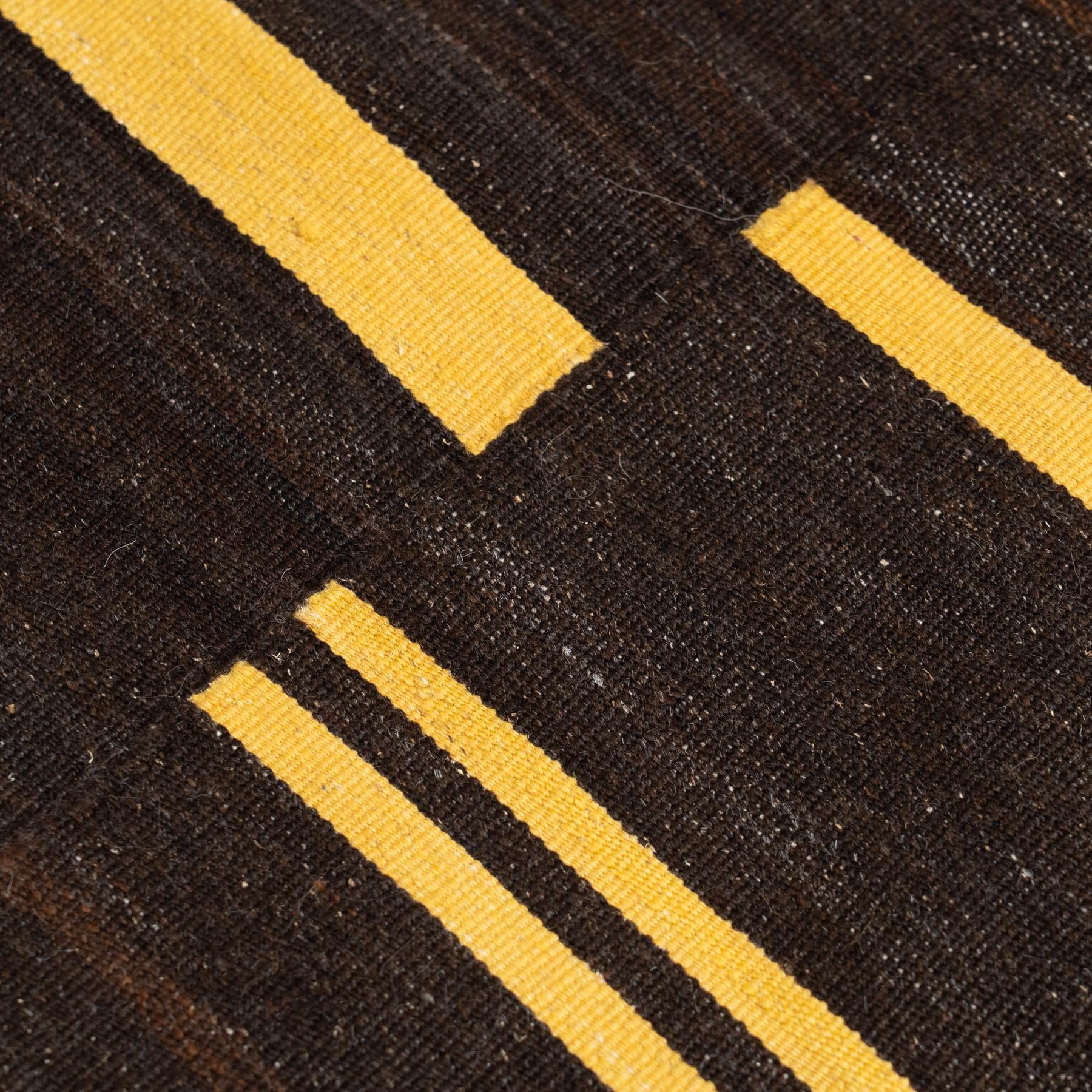 Wool Vintage Kilim Rug – 2000s, Earthy Brown and Yellow Tones Bauhaus Inspired For Sale