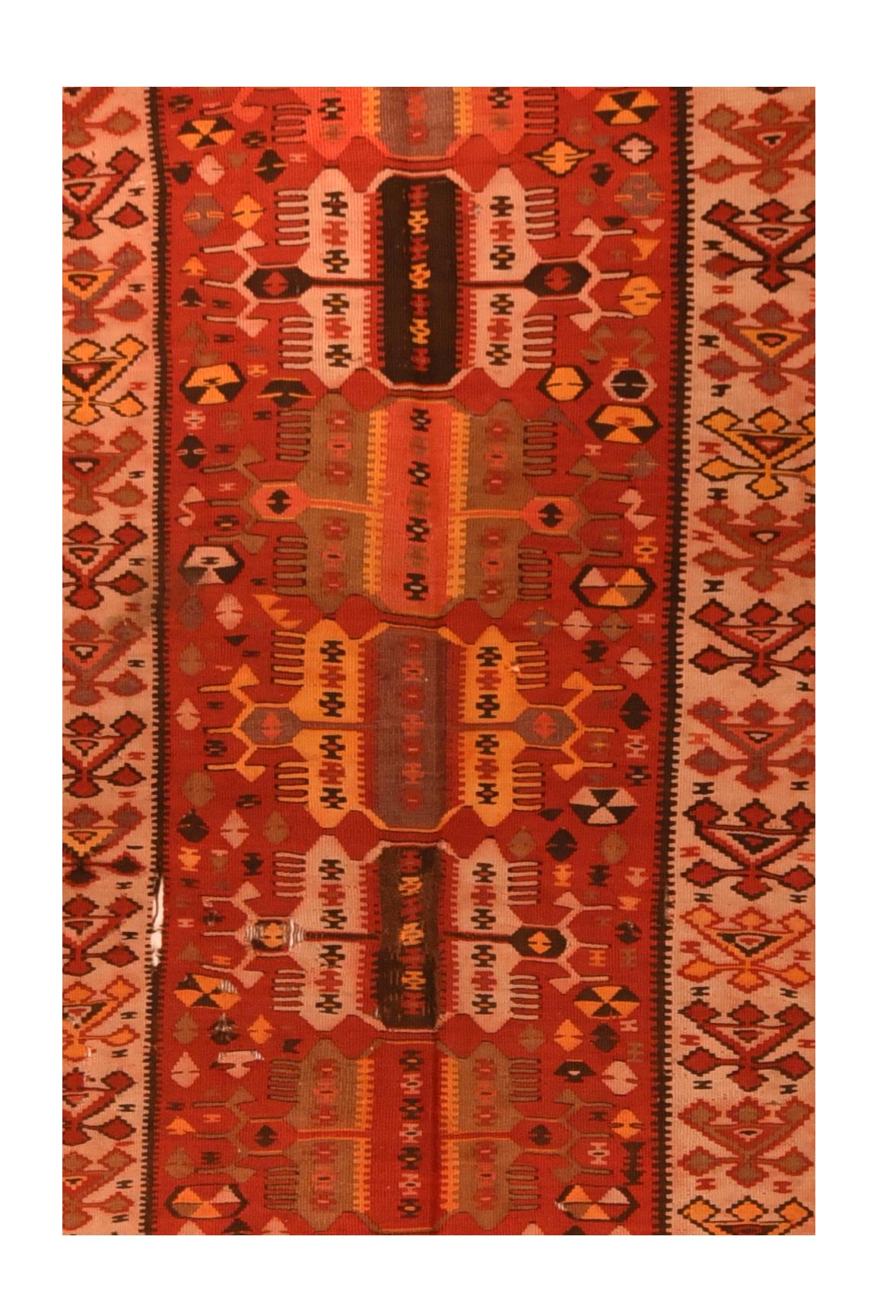 Türkischer Vintage-Kilim-Teppich 3'10'' x 11'8'' (Mitte des 20. Jahrhunderts) im Angebot