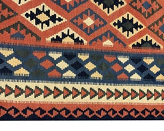 Vintage Kilim Rug Geometric Striped Orange Wool Rug Handmade Kilims