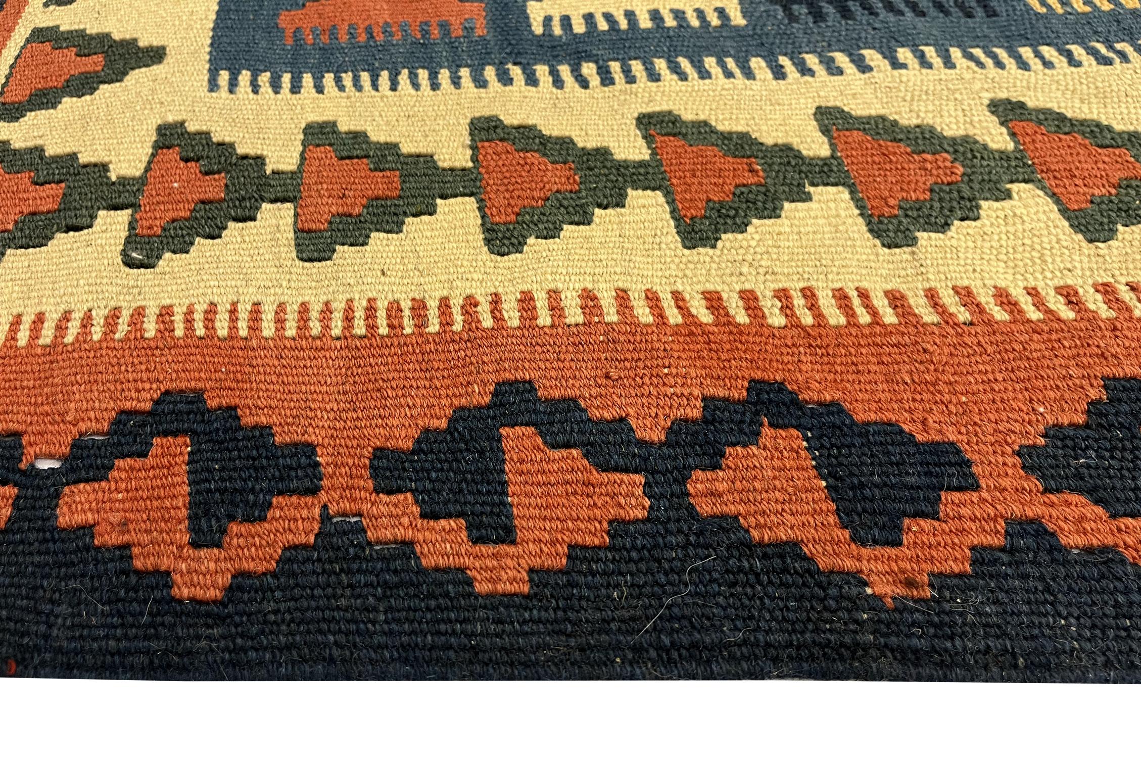 Afghan Vintage Kilim Rug Geometric Striped Orange Wool Rug Handmade Kilims For Sale
