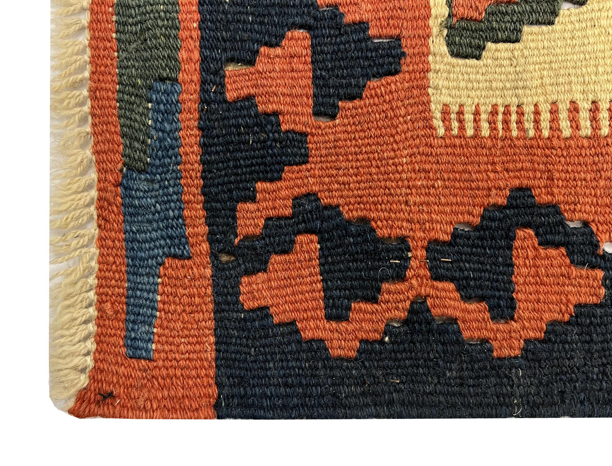 Hand-Knotted Vintage Kilim Rug Geometric Striped Orange Wool Rug Handmade Kilims For Sale