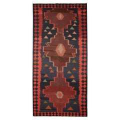Handgefertigter Kelim-Teppich, Stammeskunst, Marineblauer und roter Wollteppich