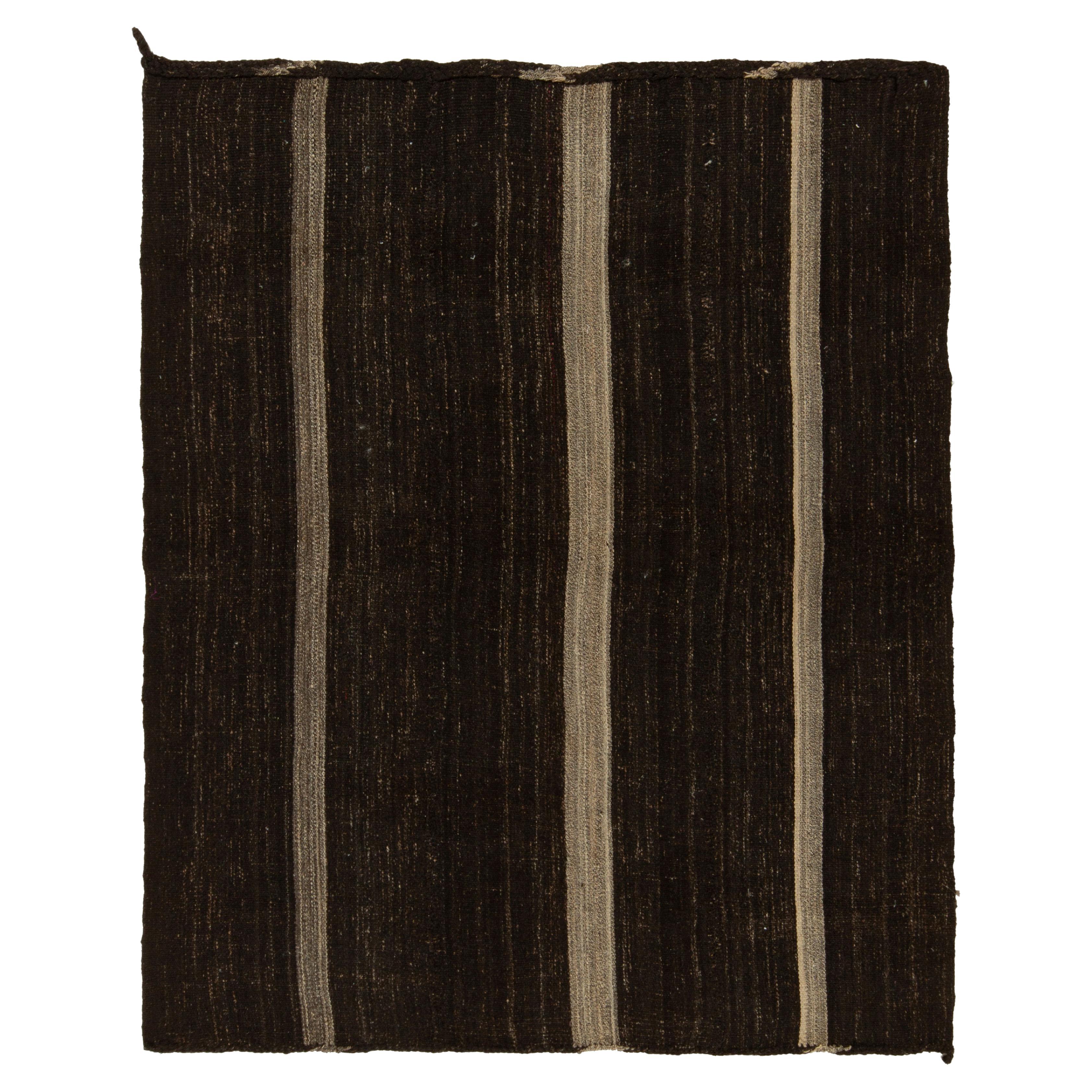 Vintage Kilim Rug in Beige-Brown Panel Style with Stripes by Rug & Kilim For Sale