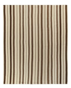 Vintage Kilim Rug in Beige, Brown Paneled Style, Striped Pattern by Rug & Kilim