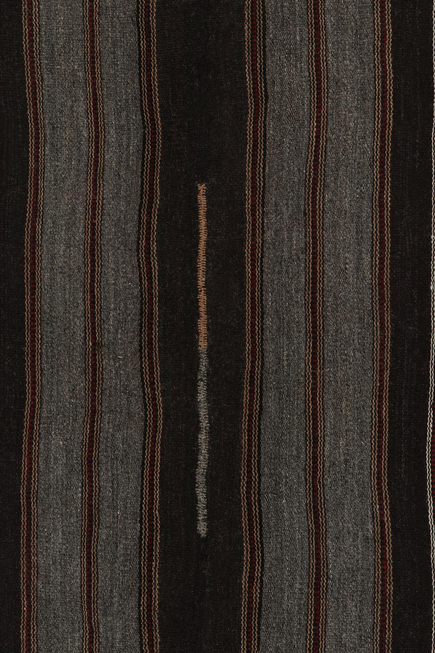 Vintage-Kelimteppich im Vintage-Stil mit braunen, beige und blauen Streifenmustern von Teppich & Kelim (Handgeknüpft) im Angebot