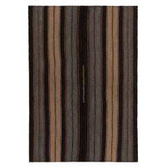 Vintage Kilim Rug in Brown, Beige and Blue Stripe Patterns by Rug & Kilim