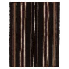 Vintage Kilim Rug in Brown, Burgundy & Off-White Stripe Patterns by Rug & Kilim