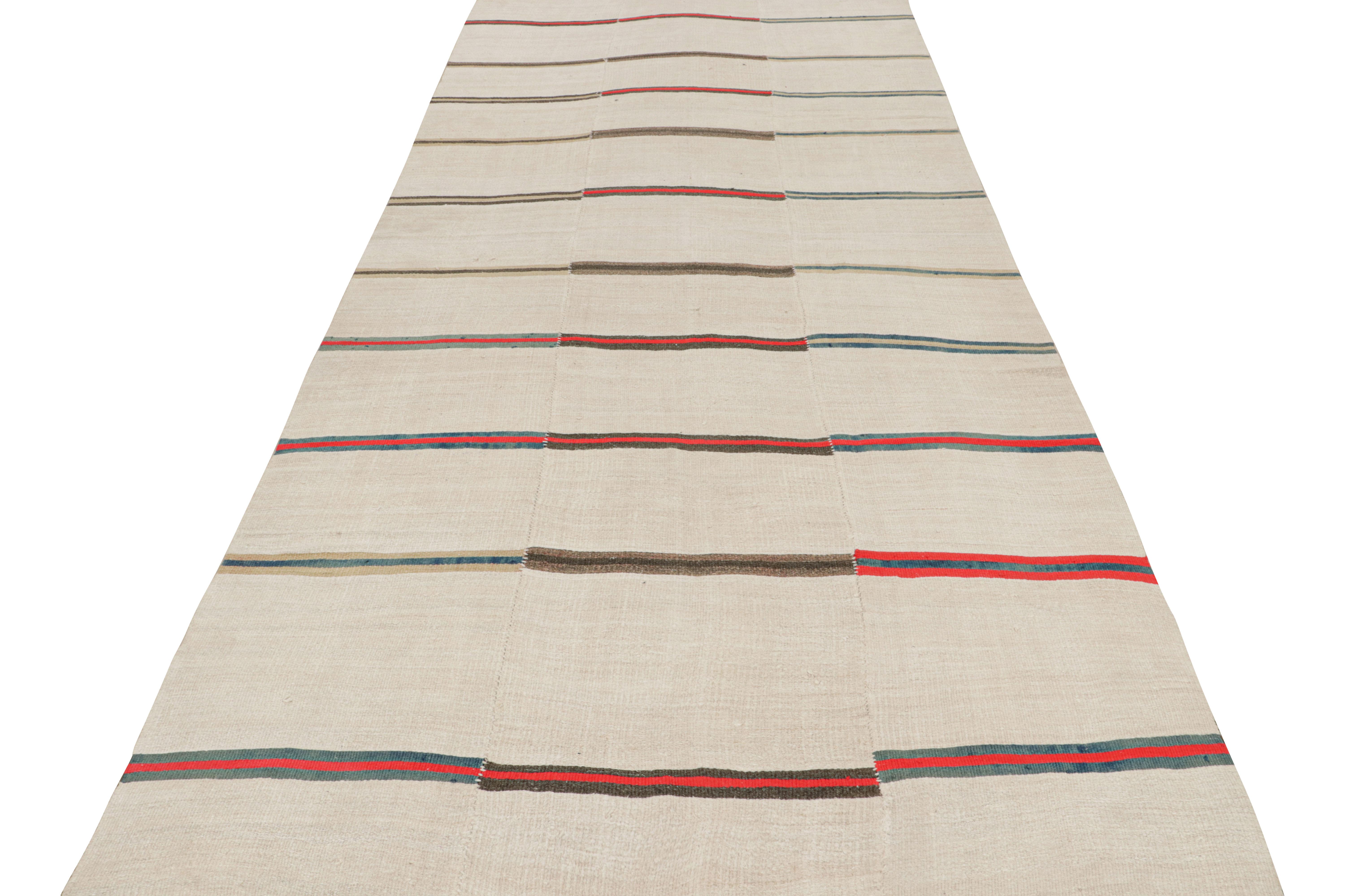 Tribale Tappeto Kilim vintage in bianco sporco, motivo a strisce rosse, stile pannello di Rug & Kilim in vendita