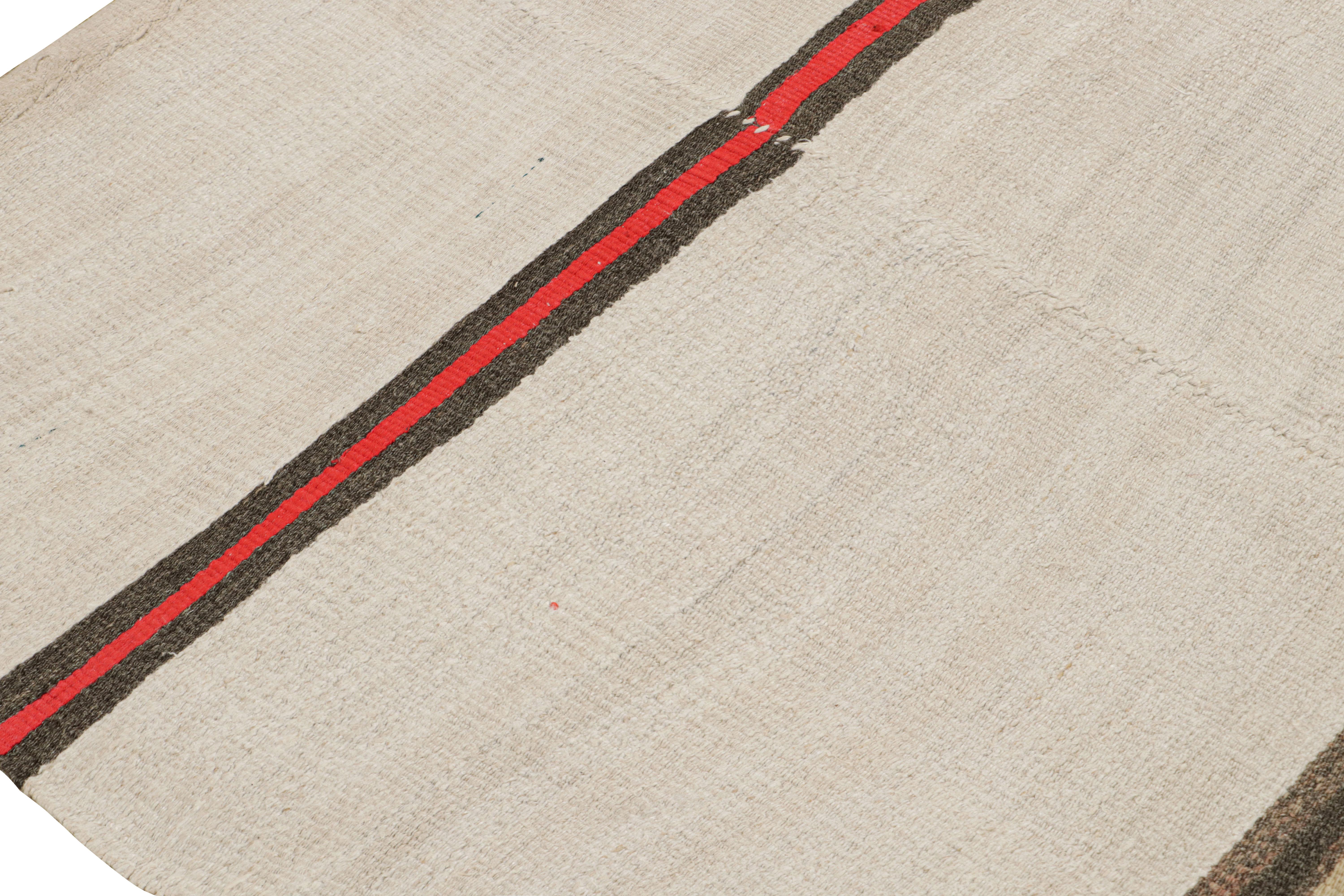 Tessuto a mano Tappeto Kilim vintage in bianco sporco, motivo a strisce rosse, stile pannello di Rug & Kilim in vendita