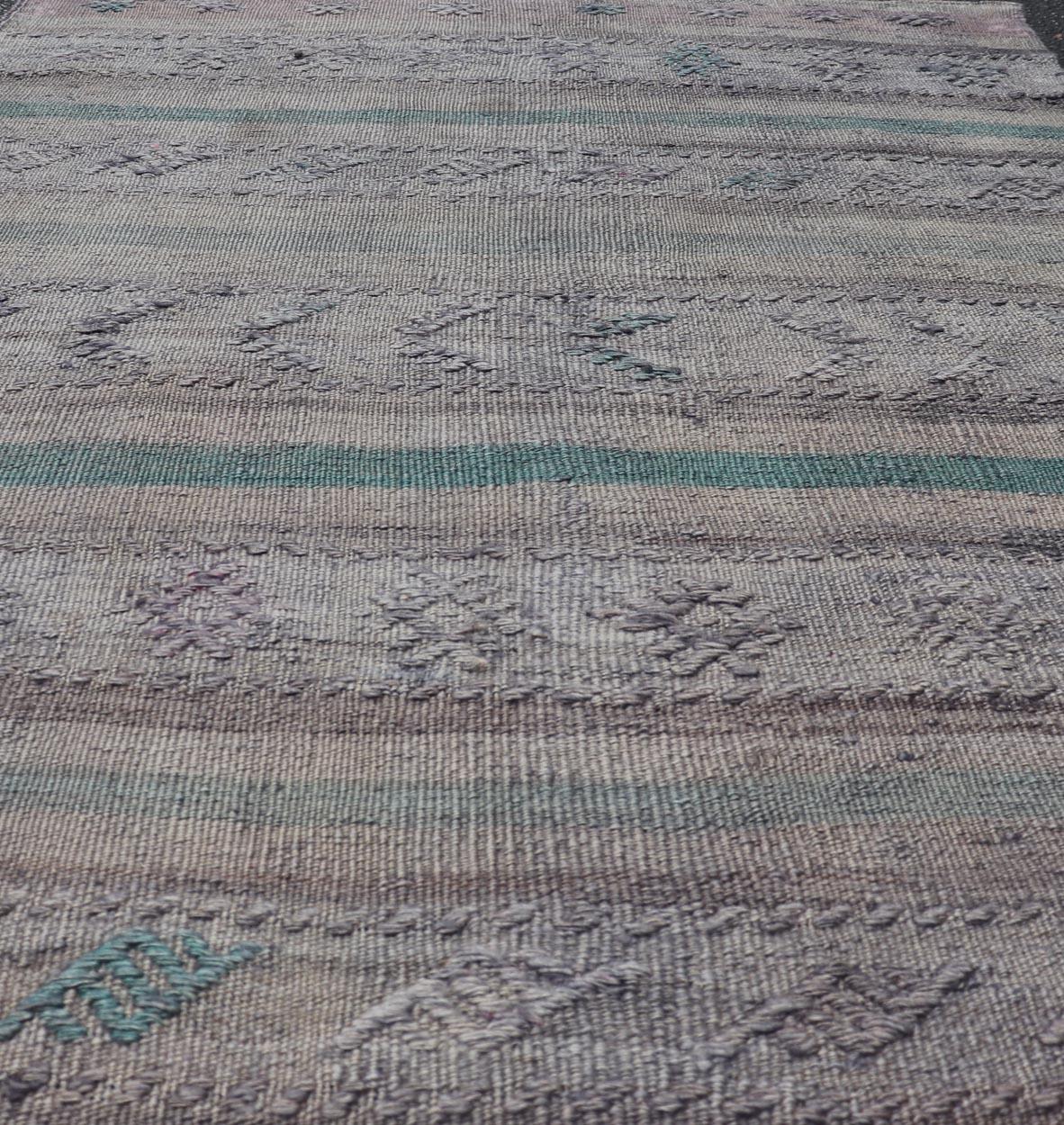 Hand-Woven Vintage 1950s Turkish Kilim Rug with Striped Design, 3' x 4'8