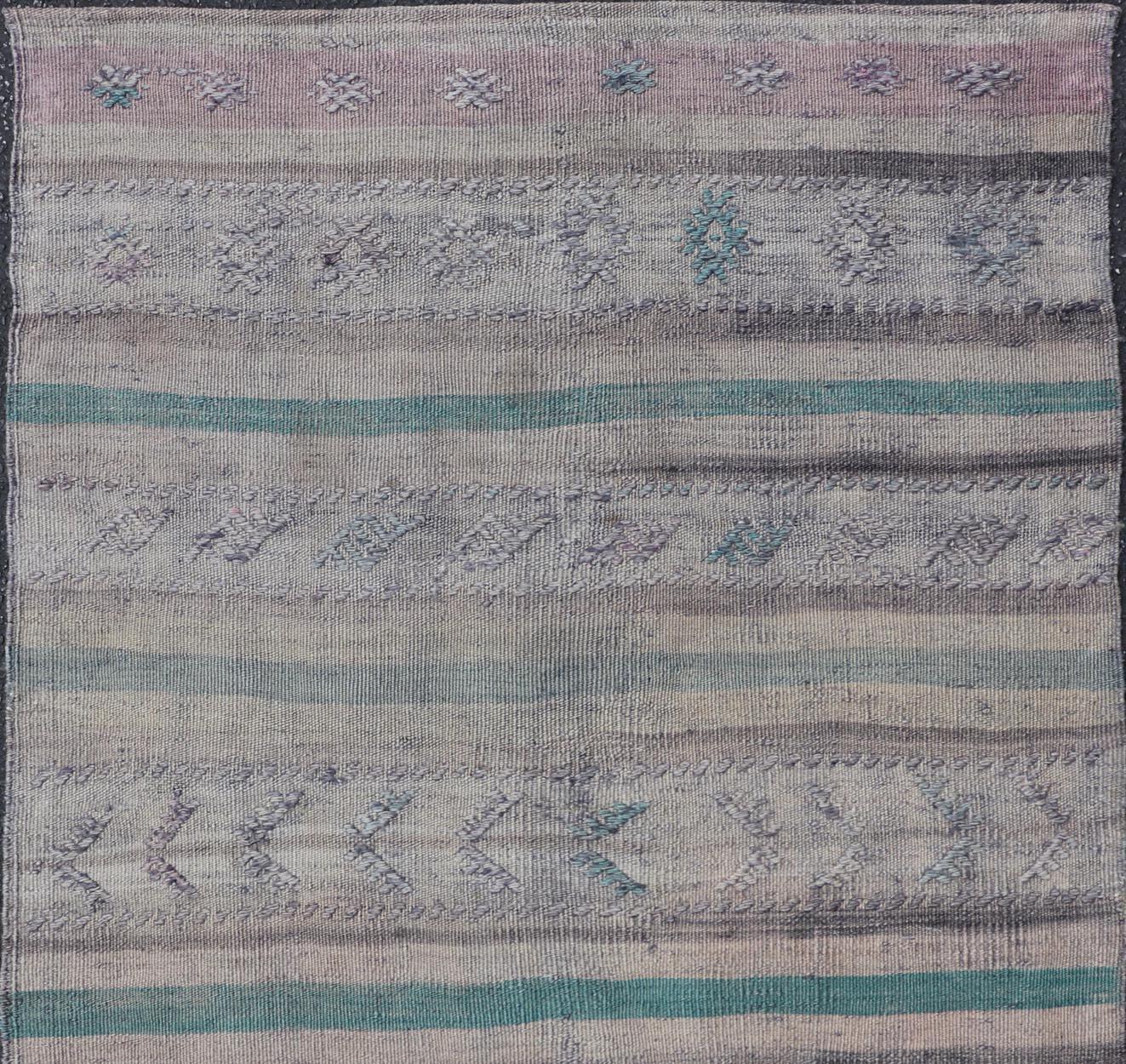 Wool Vintage 1950s Turkish Kilim Rug with Striped Design, 3' x 4'8