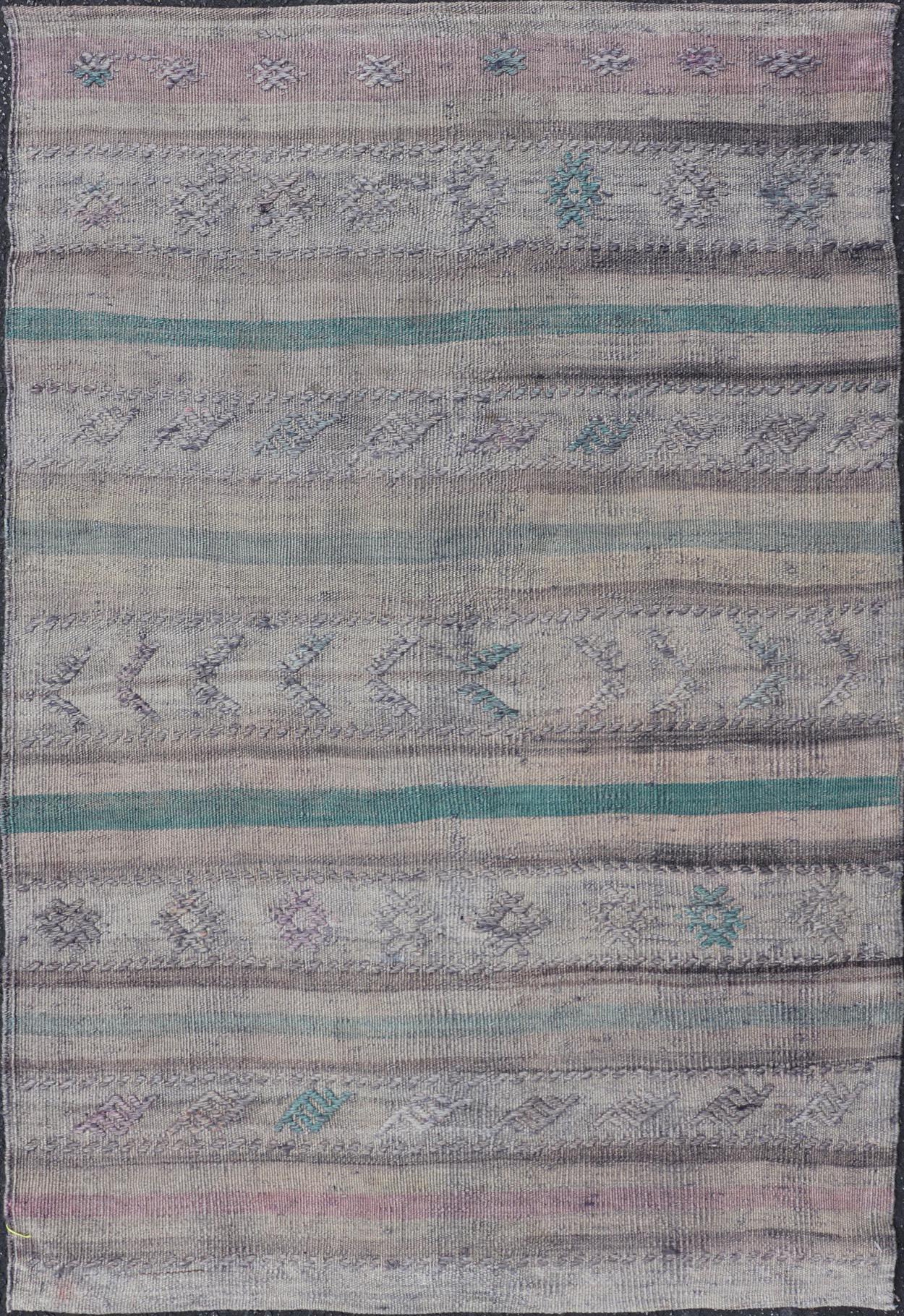 Vintage 1950s Turkish Kilim Rug with Striped Design, 3' x 4'8" For Sale