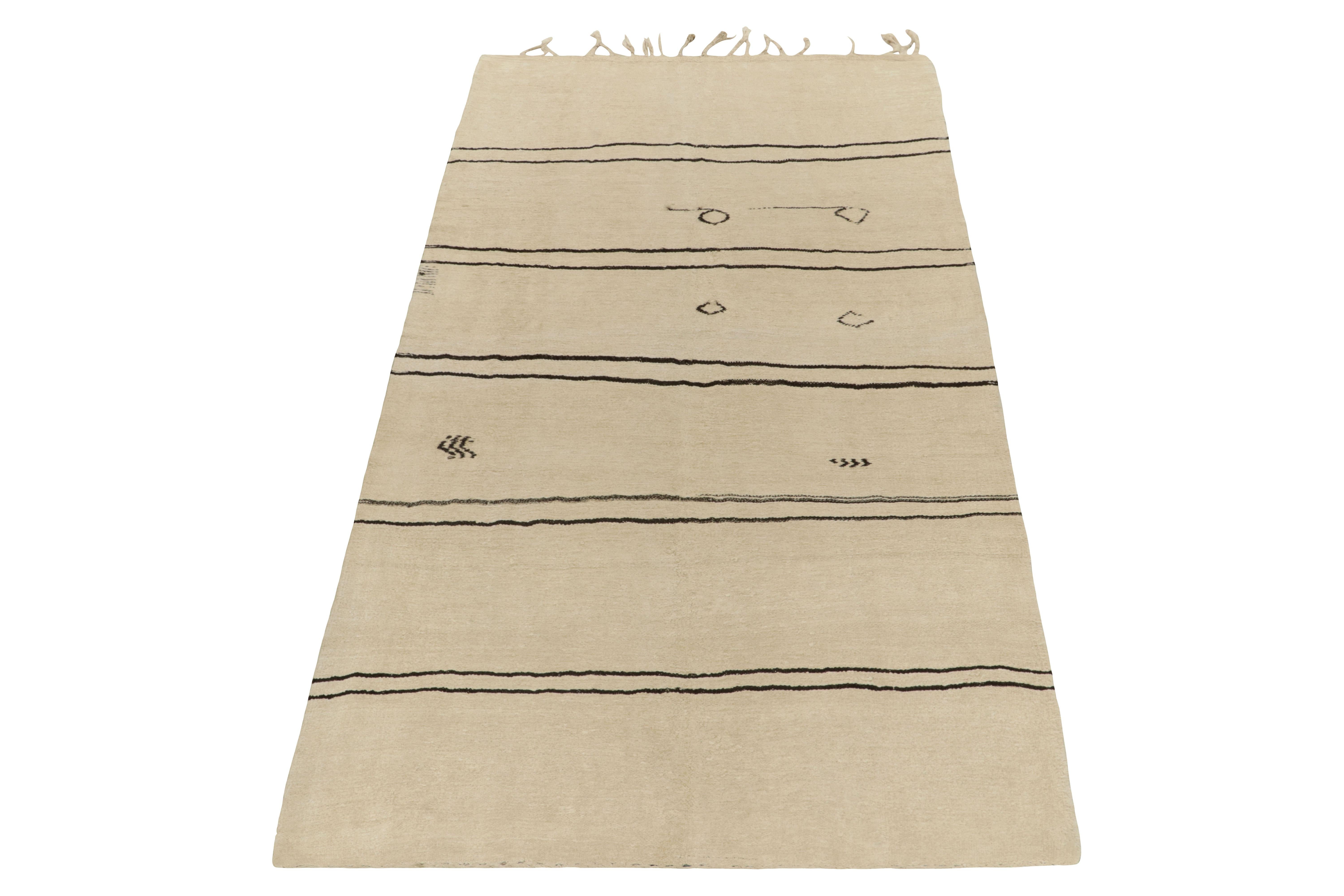 Turkish Vintage Kilim Rug in White with Black Stripes Tribal Pattern by Rug & Kilim For Sale