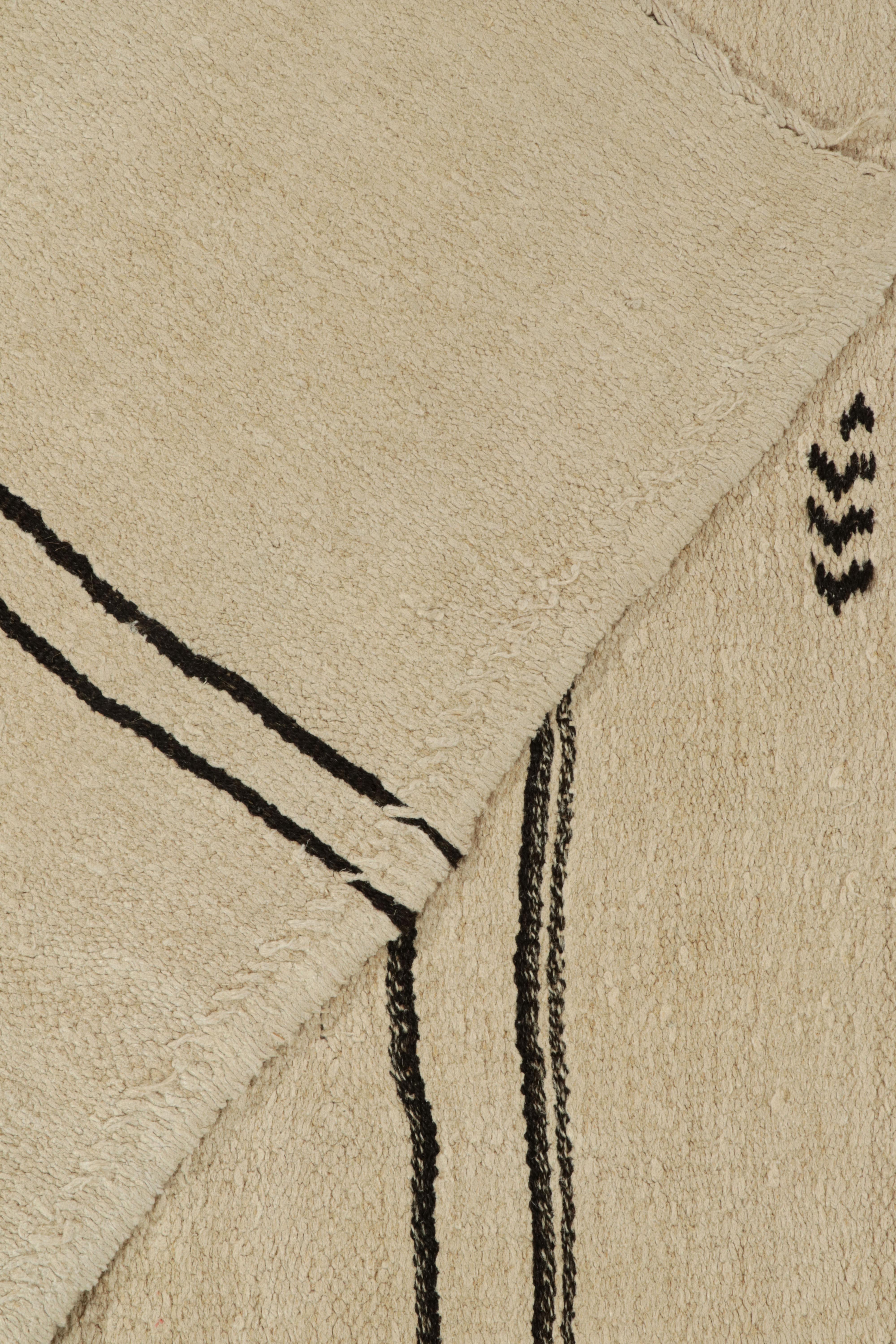 Wool Vintage Kilim Rug in White with Black Stripes Tribal Pattern by Rug & Kilim For Sale
