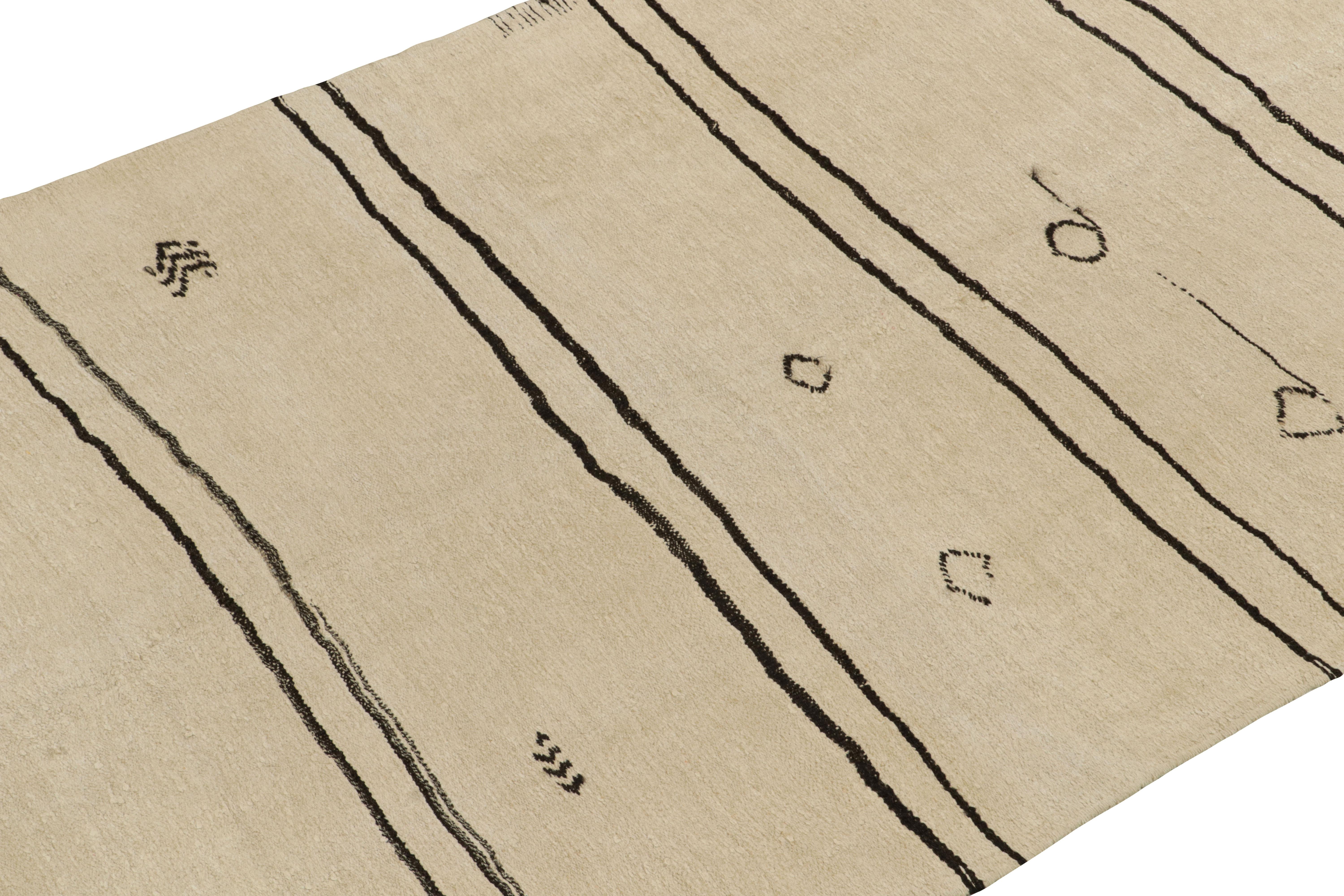 Hand-Knotted Vintage Kilim Rug in White with Black Stripes Tribal Pattern by Rug & Kilim For Sale