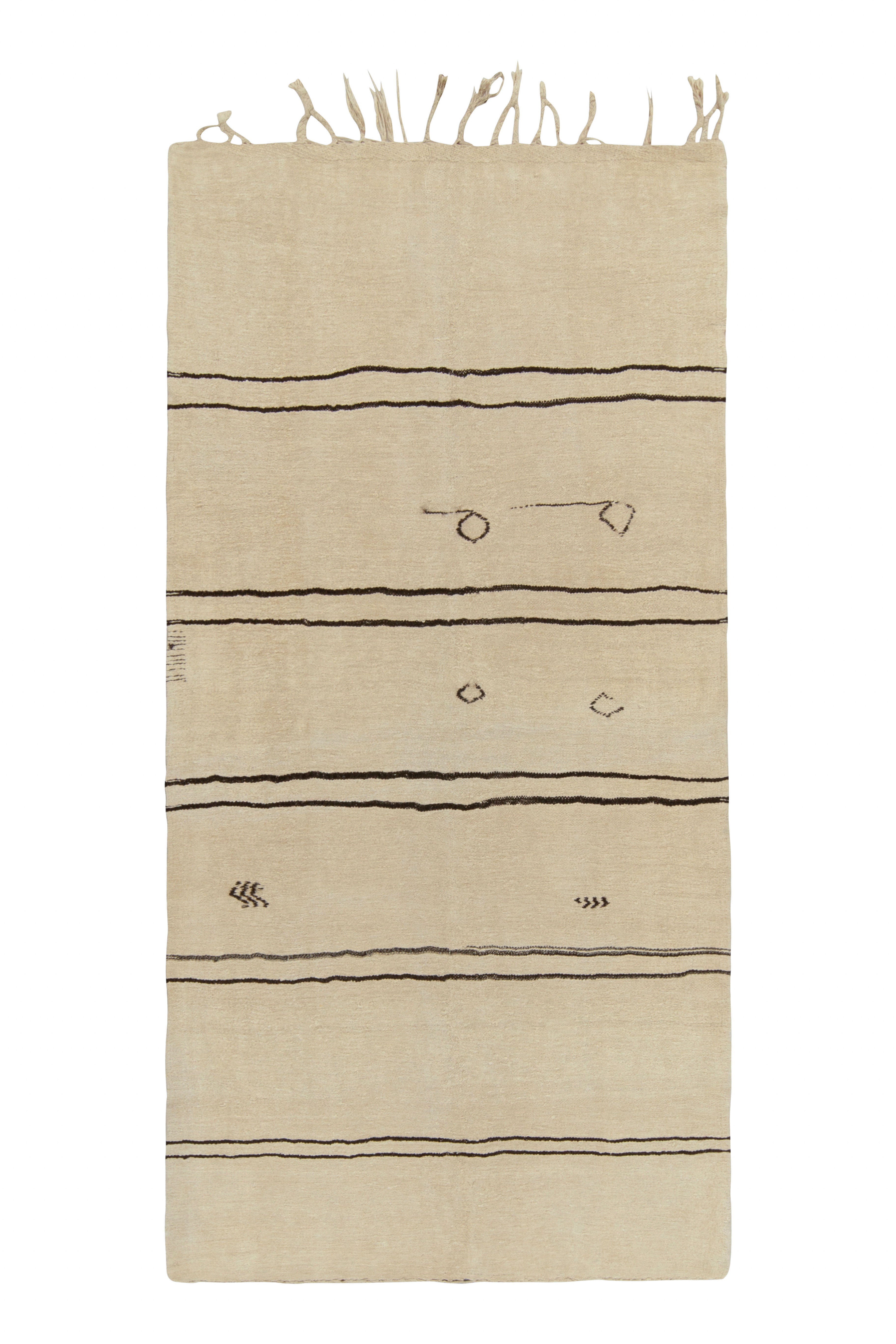 Vintage Kilim Rug in White with Black Stripes Tribal Pattern by Rug & Kilim
