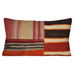 Vintage Kilim Rug Patchwork Pillow with Irish Linen Cushions Red Yellow Black