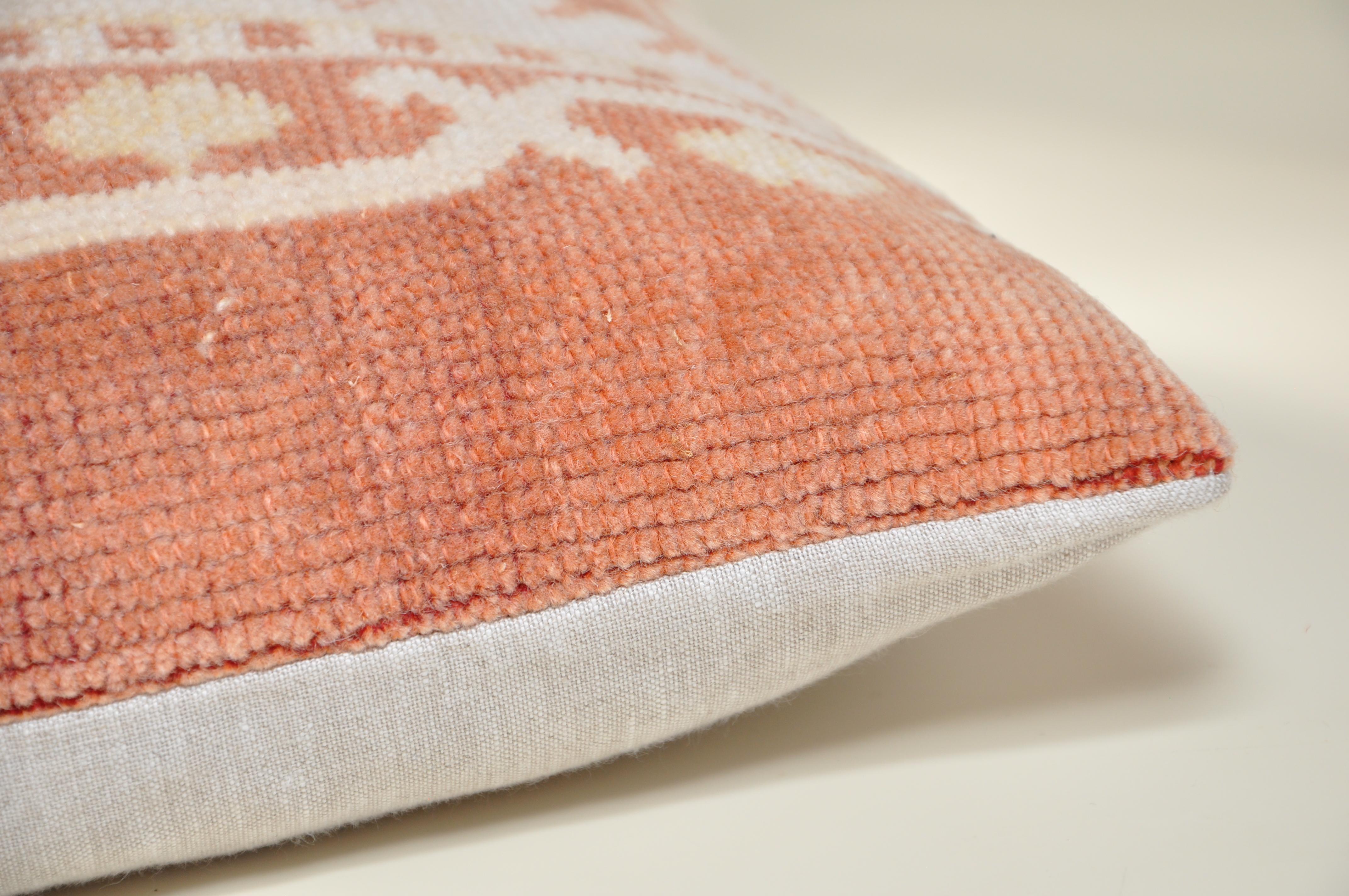 Bohemian Vintage Kilim Rug Pillow with Irish Linen by Katie Larmour Cushions Carpet For Sale