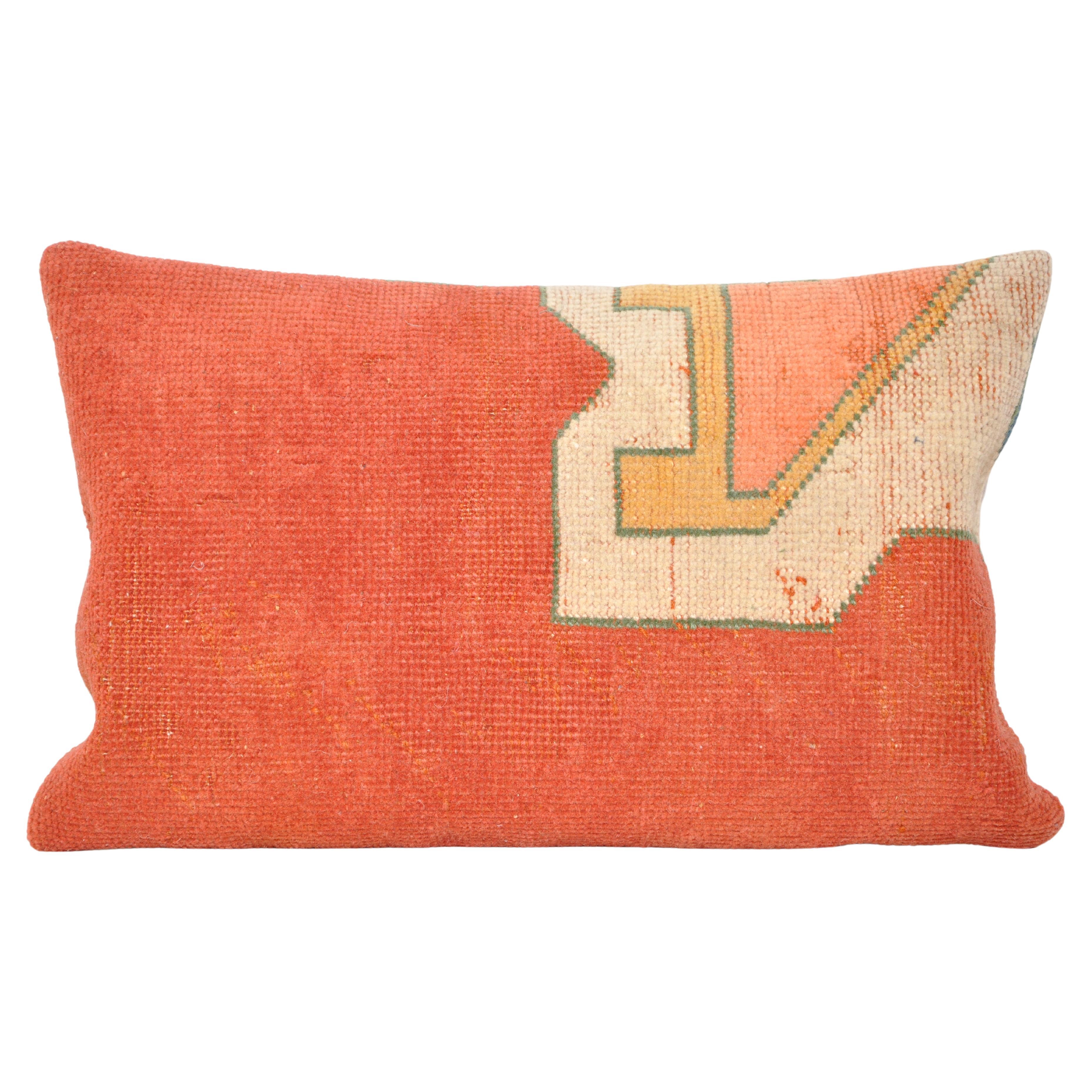 Vintage Kilim Rug Pillow with Irish Linen by Katie Larmour Cushions Orange For Sale