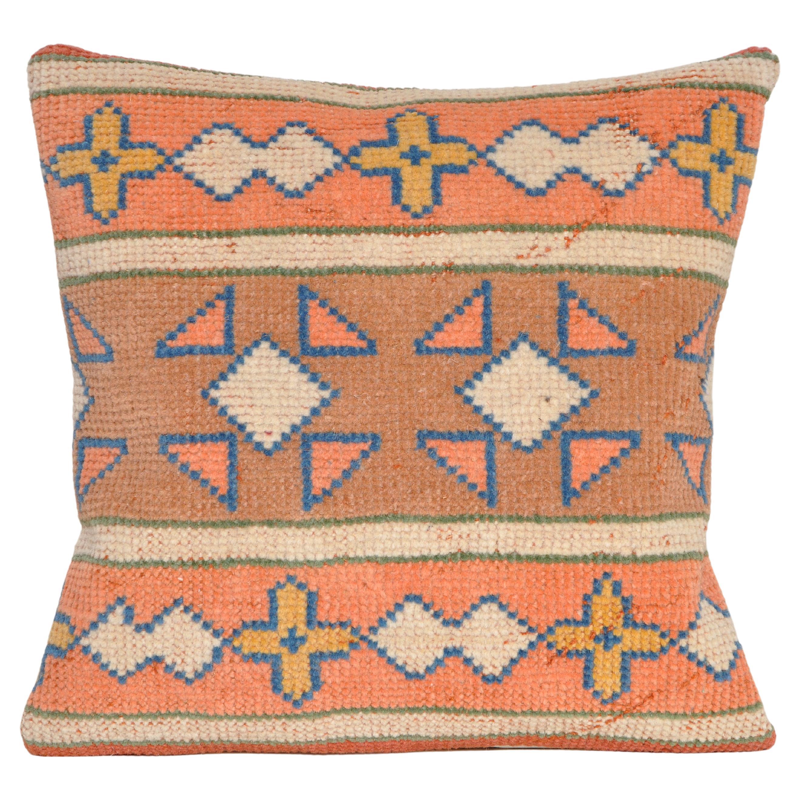 Vintage Kilim Rug Pillow with Irish Linen by Katie Larmour Cushions Peach For Sale
