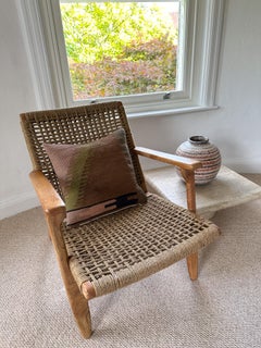 Vintage Kilim Rug Pillow with Irish Linen by Katie Larmour Cushions Pink Blue