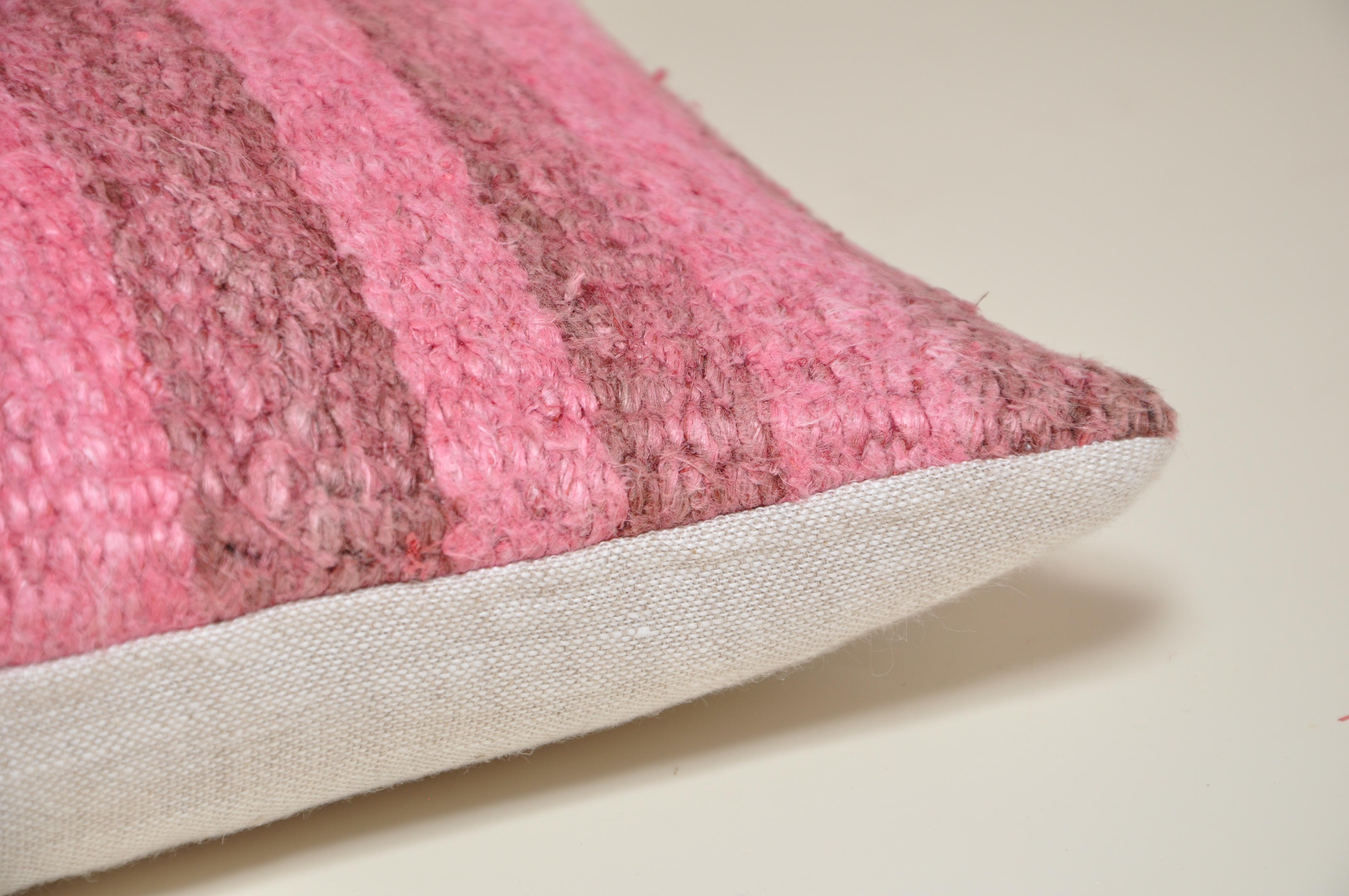 Northern Irish Vintage Kilim Rug Pillow with Irish Linen by Katie Larmour Cushions Pink For Sale