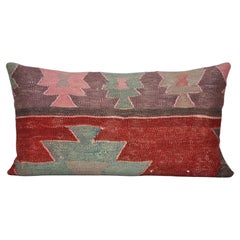 Coussin Kilim vintage en lin irlandais rose rouille violet vert