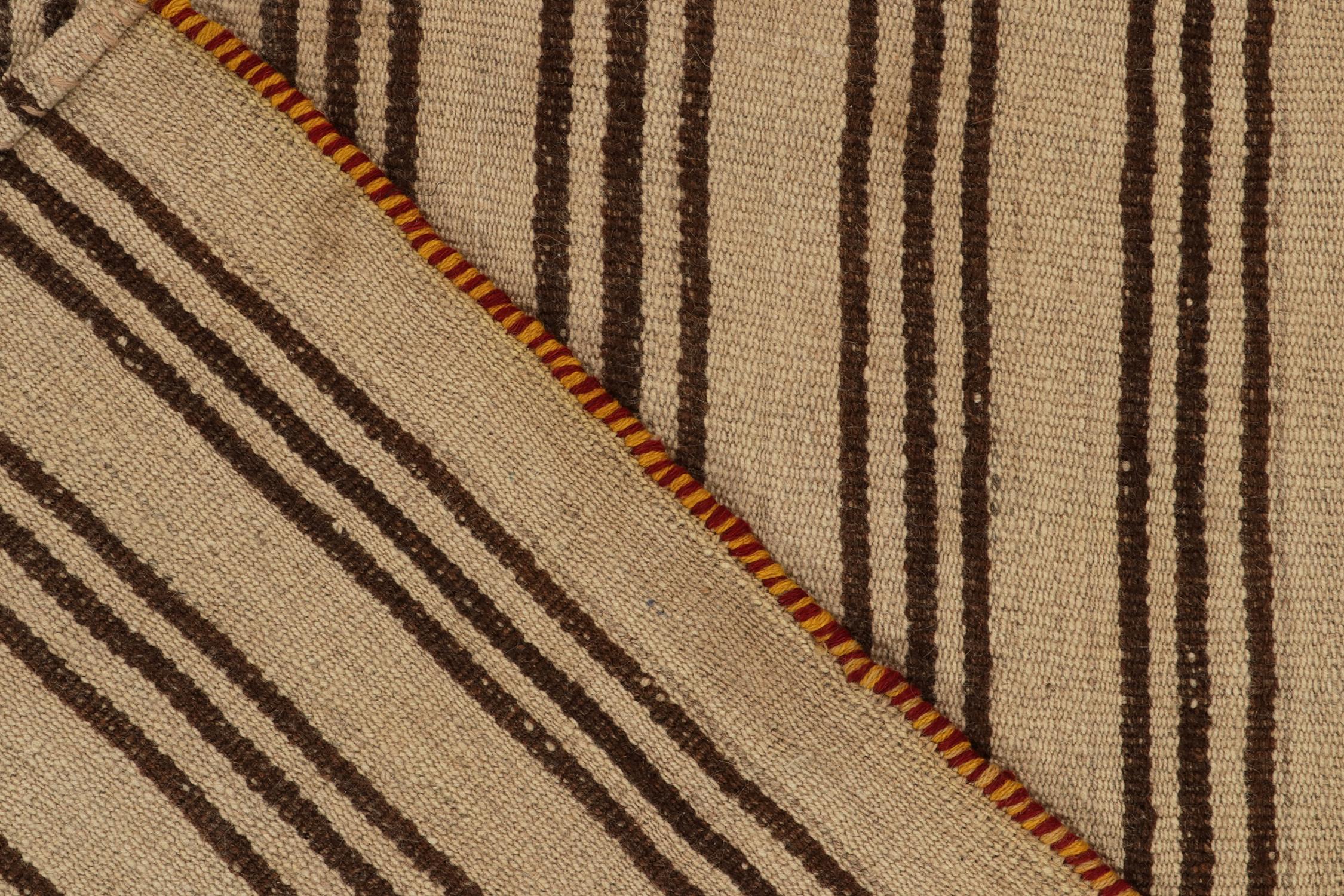 Mid-20th Century Vintage Kilim rug with Beige-Brown Stripe Patterns, Panel-Woven by Rug & Kilim For Sale