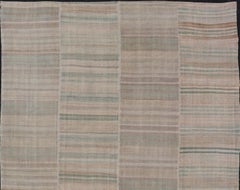Vintage Kilim Rug With Soft Earthy Stripes and Subtle Pastel Accents 10' X 13'