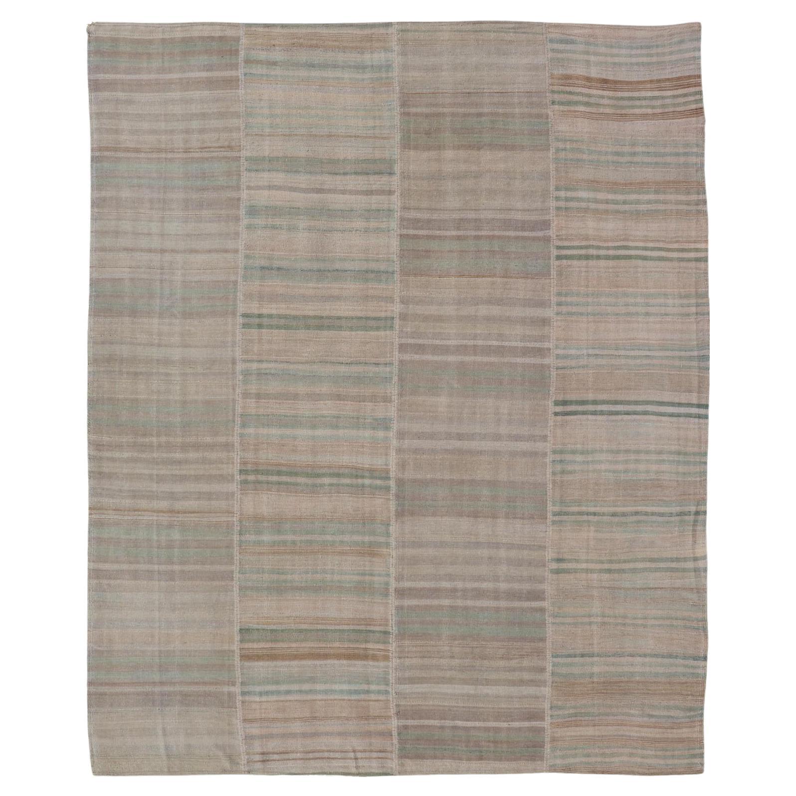 Vintage Kilim Rug With Soft Earthy Stripes and Subtle Pastel Accents 10' X 13'