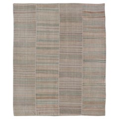 Vintage Kilim Rug With Soft Earthy Stripes and Subtle Pastel Accents 10' X 13'